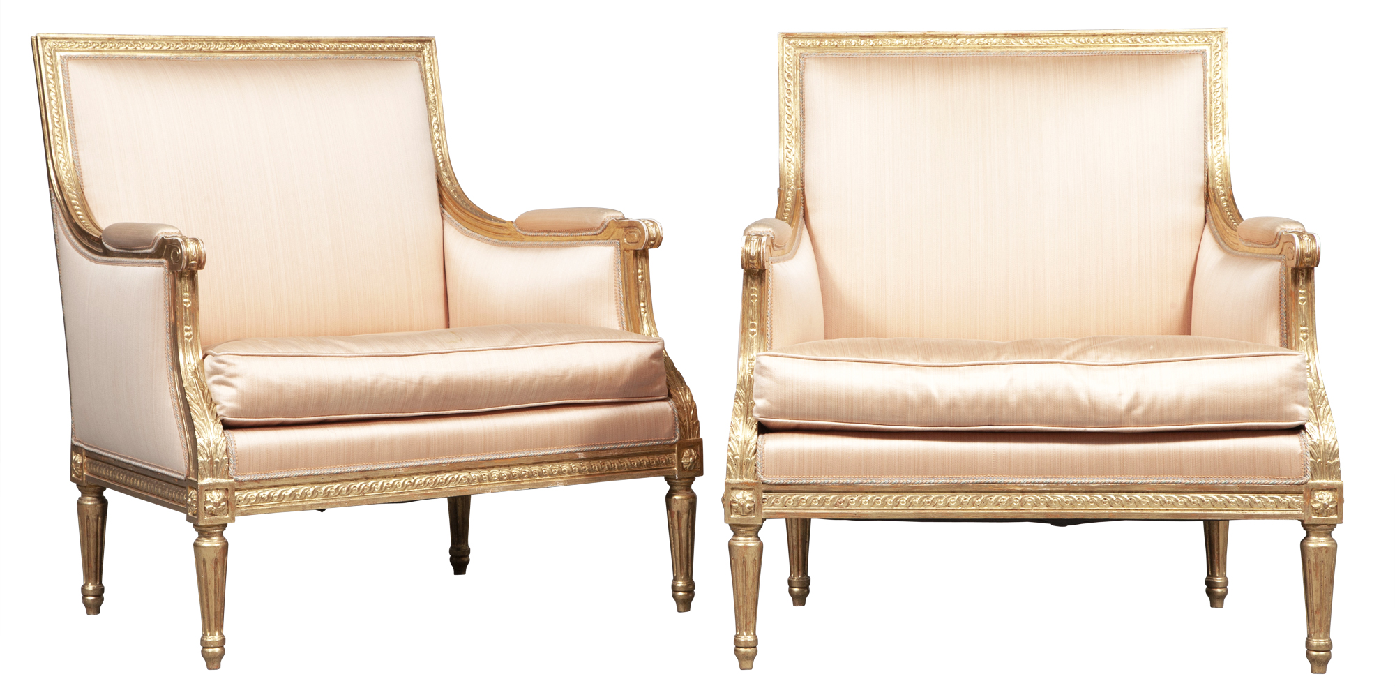 Lot image - Pair of Louis XVI Style Upholstered Giltwood Marquises