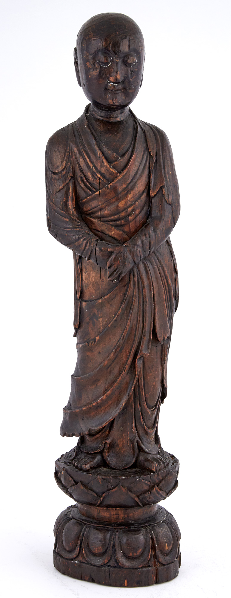 Lot image - Japanese Carved Wood Figure of Buddha