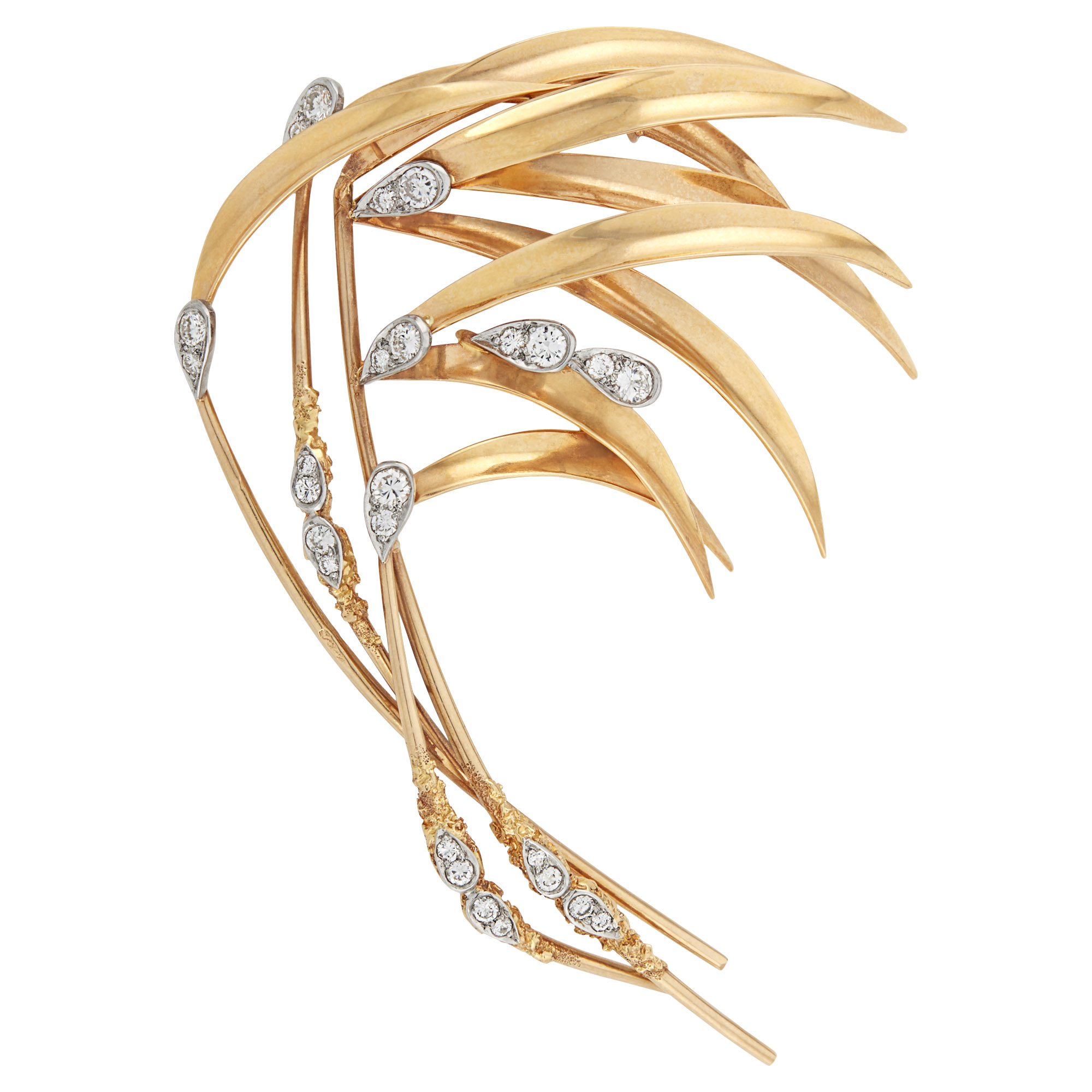 Lot image - Gold, Platinum and Diamond Bamboo Clip-Brooch, France