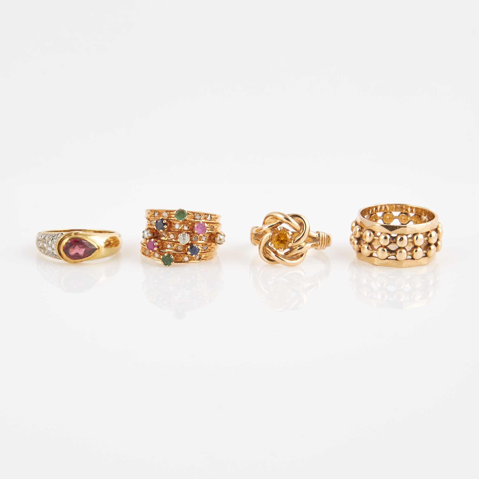 Lot image - Diamond and Stone Ring and Three Gold and Stone Rings, 18K 3 dwt. and 14K 10 dwt. all