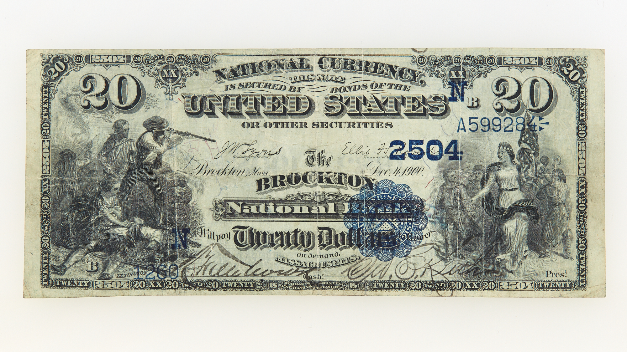 Lot image - United States Second Series $20 National Brockton Ma. Fr. 555