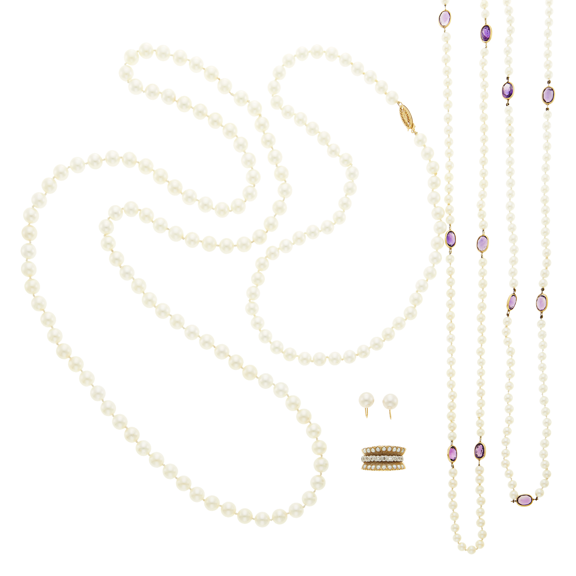 Lot image - Group of Cultured Pearl, Amethyst and Diamond Jewelry