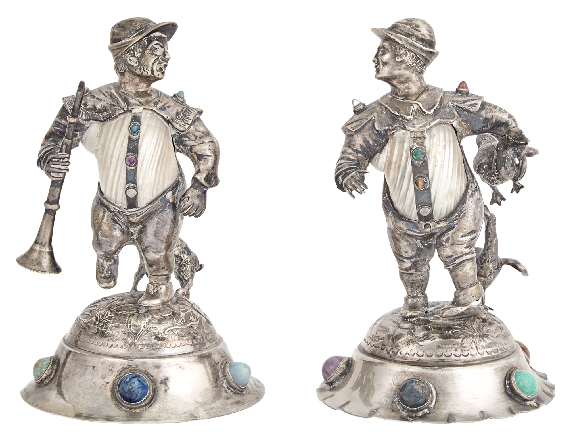 Lot image - Two German Gem-Set Silver and Shell Figures