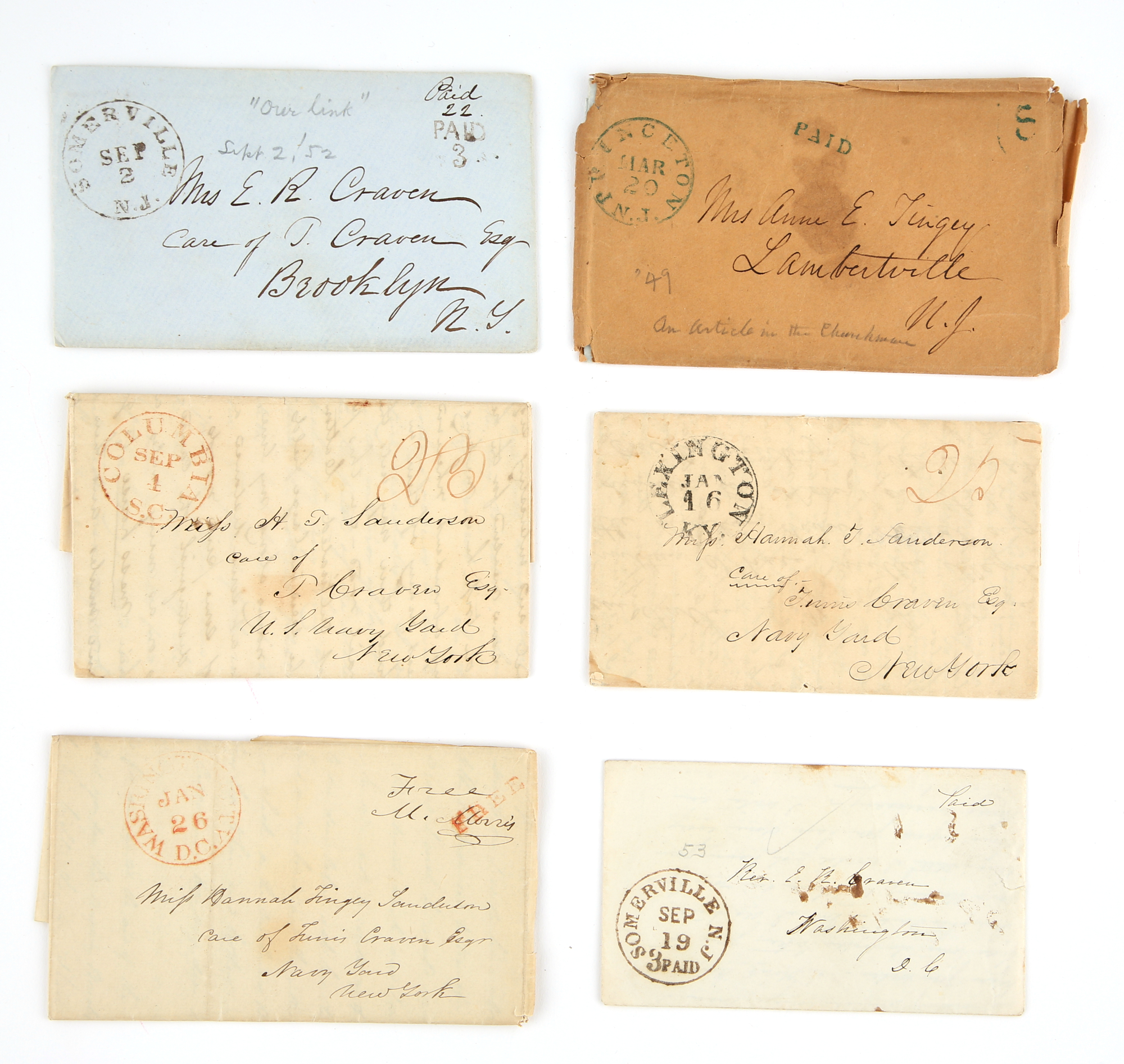 Lot image - United States Postal History Group of  Letters from The Rev. Elijah Richardson Craven (1824-1908)