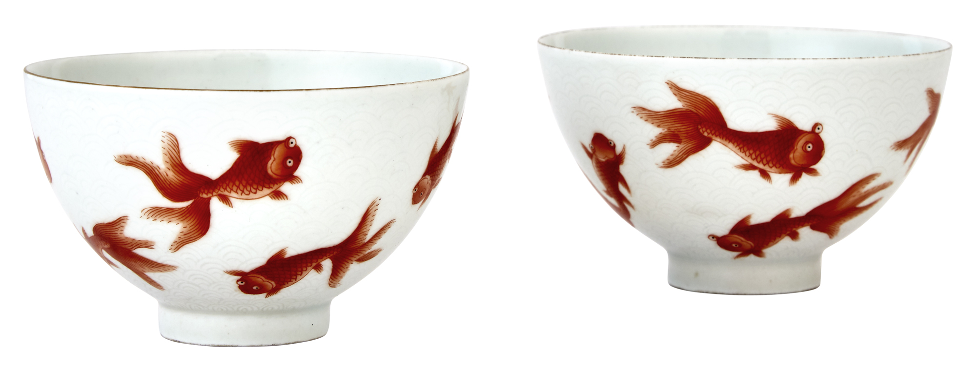 Lot image - Pair of Chinese Enameled Red and White Glazed Porcelain Cups