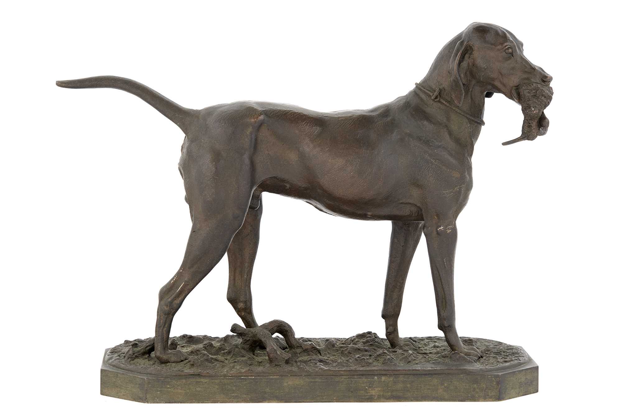 Lot image - Russian Bronze Figure of a Hunting Dog with His Trophy