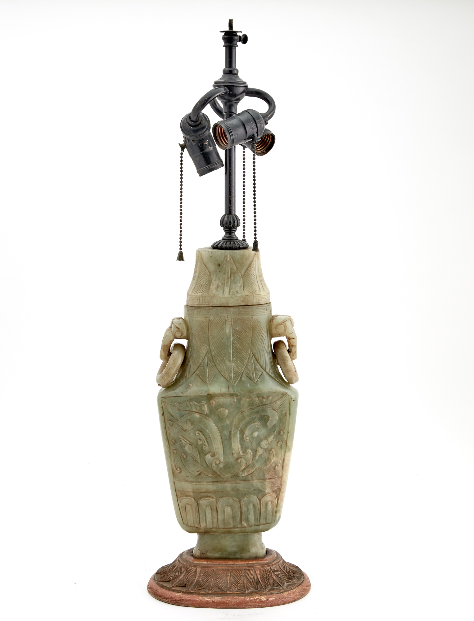 Lot image - Chinese Carved Green Hardstone Lamp