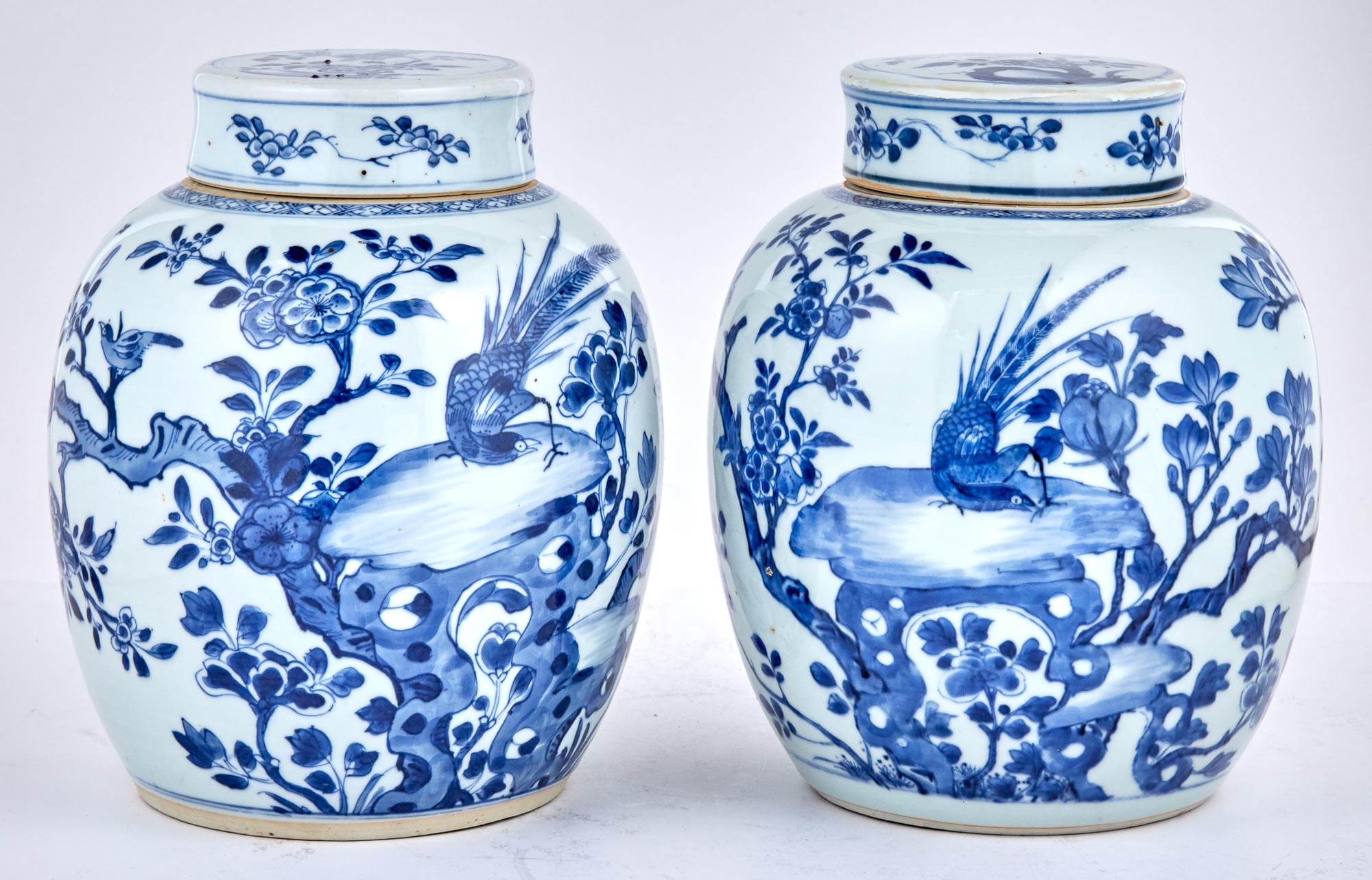 Lot image - Pair of Chinese Blue and White Glazed Porcelain Covered Jars