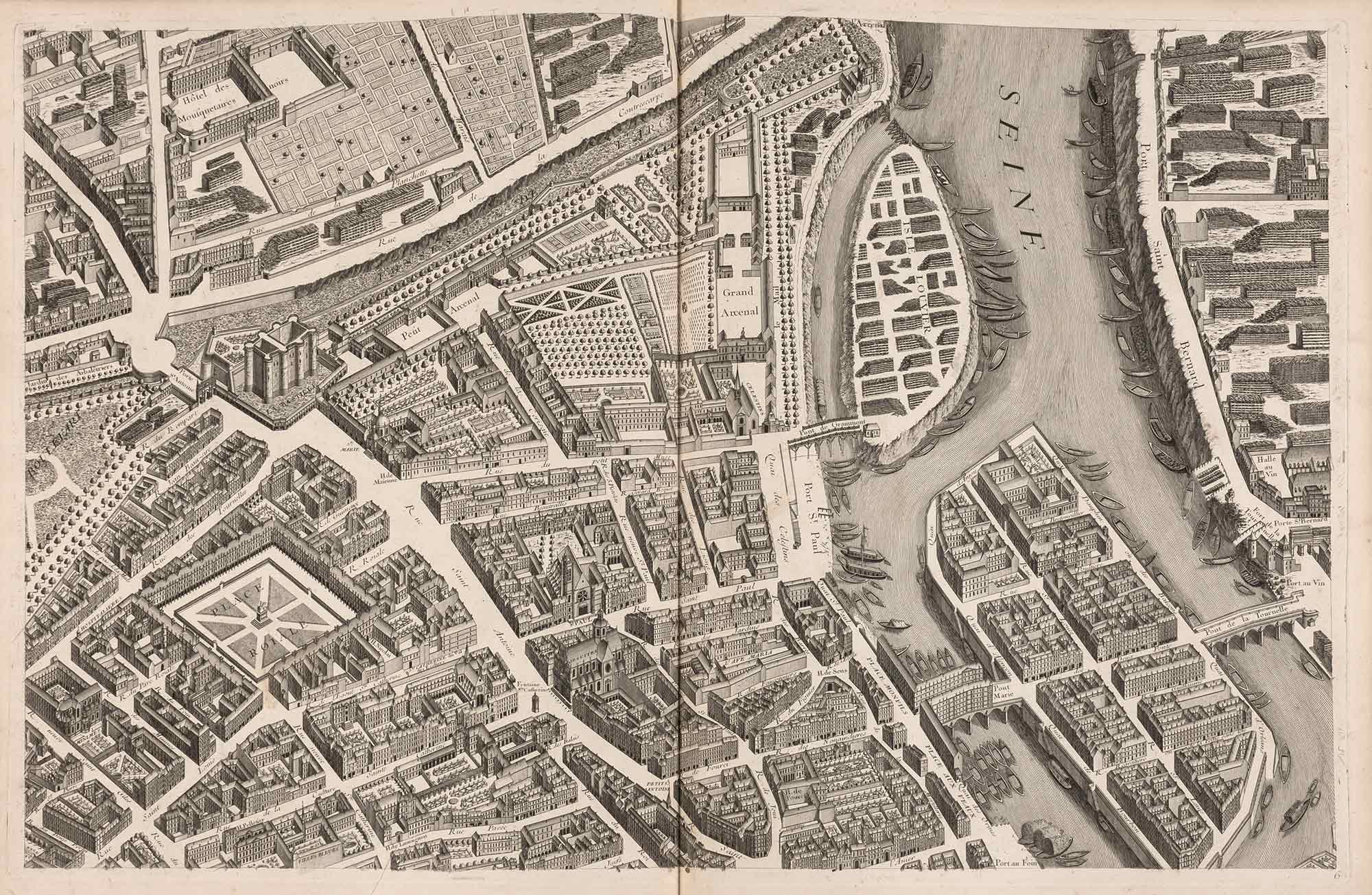 Lot image - [PARIS]  TURGOT, MICHEL ETIENNE and BRETEZ, LOUIS. Plan de Paris commencé lAnnée 1734 ... sous les ordres de Messire Michel Etienne Turgot ... Achevé de Graver en 1739.
