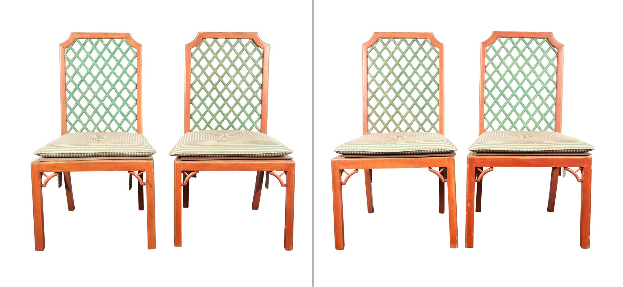Lot image - Set of Four George III Style Orange and Green-Painted Side Chairs