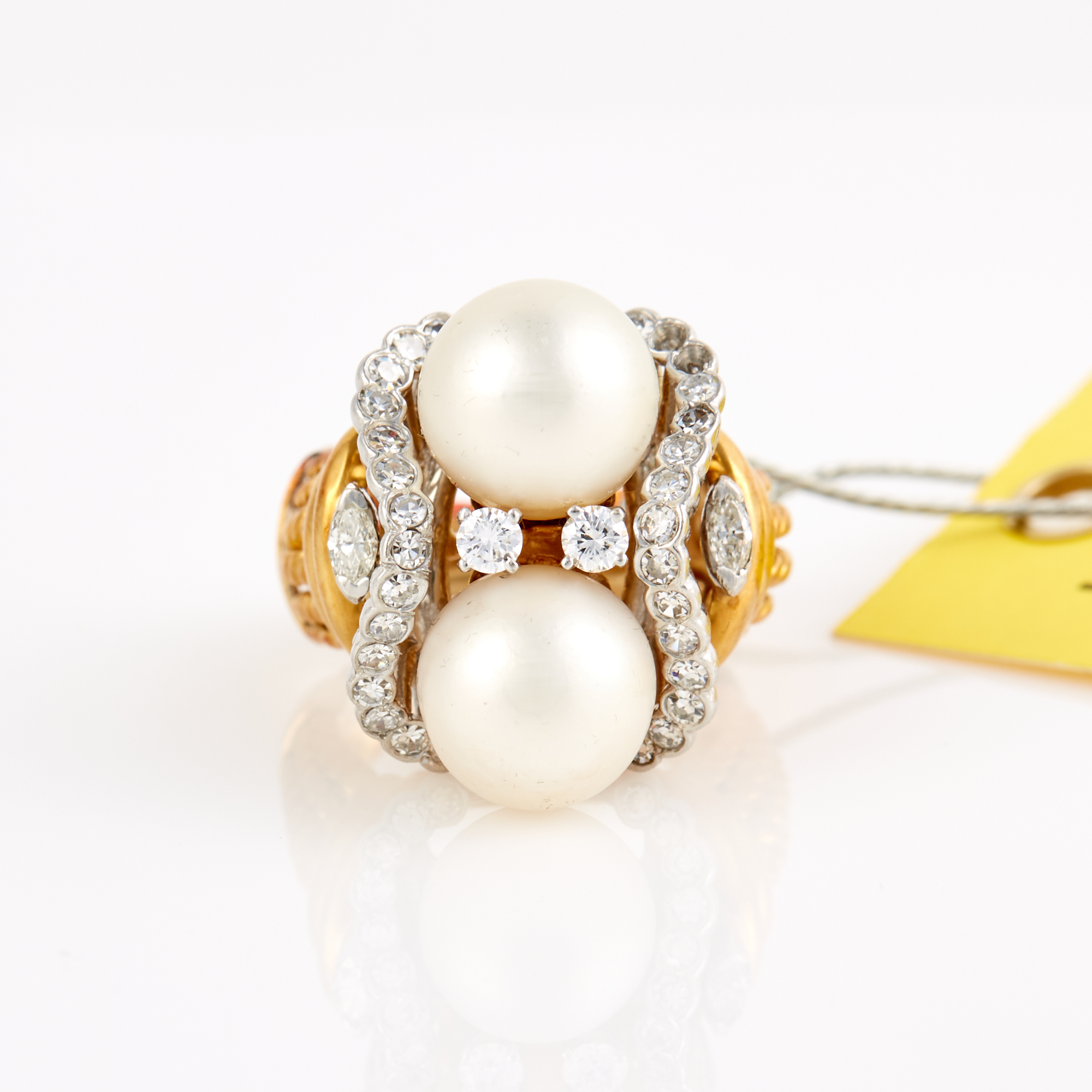 Lot image - Diamond and Bead Ring, 18K 10 dwt. all