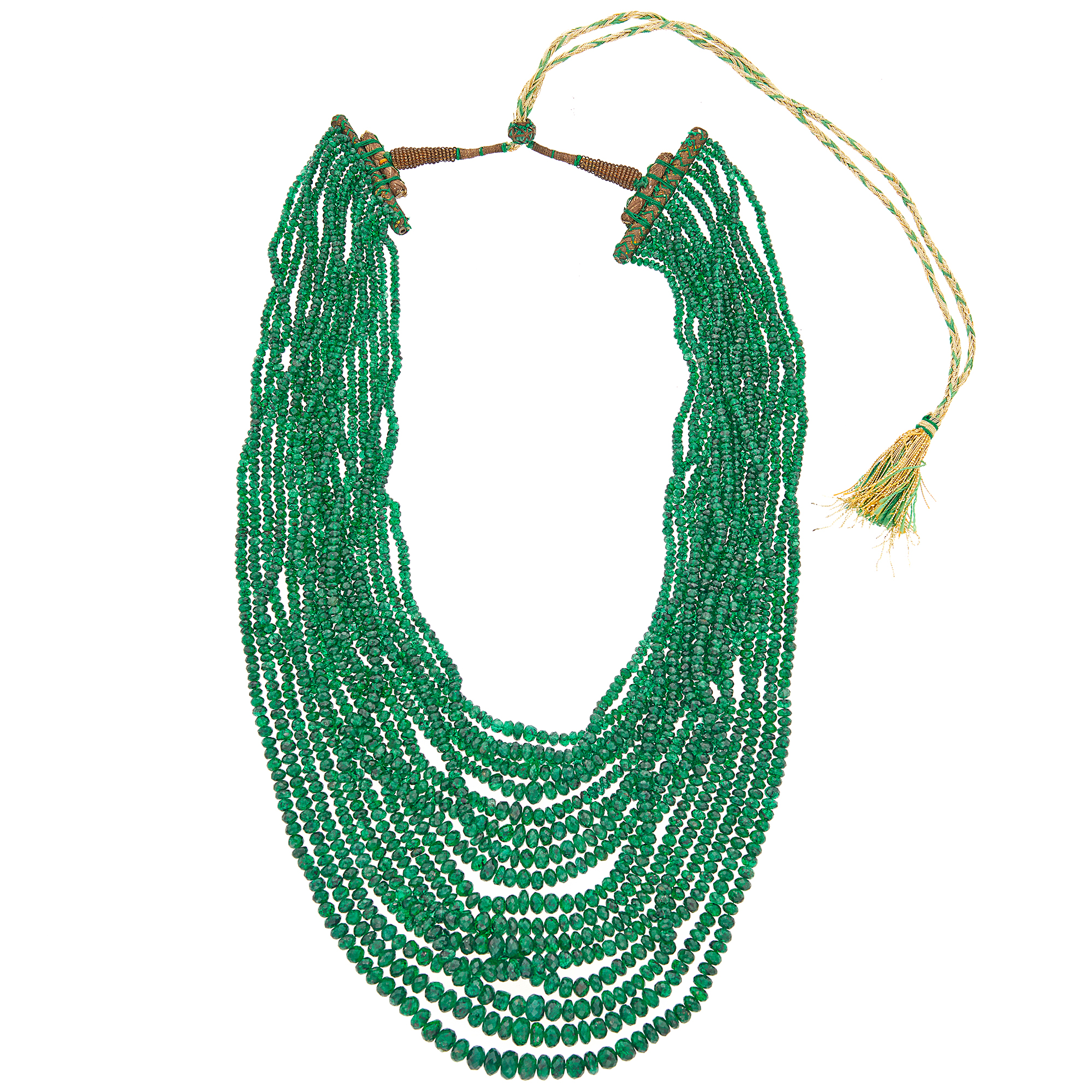 Lot image - Seventeen Strand Emerald Bead Necklace with Cord
