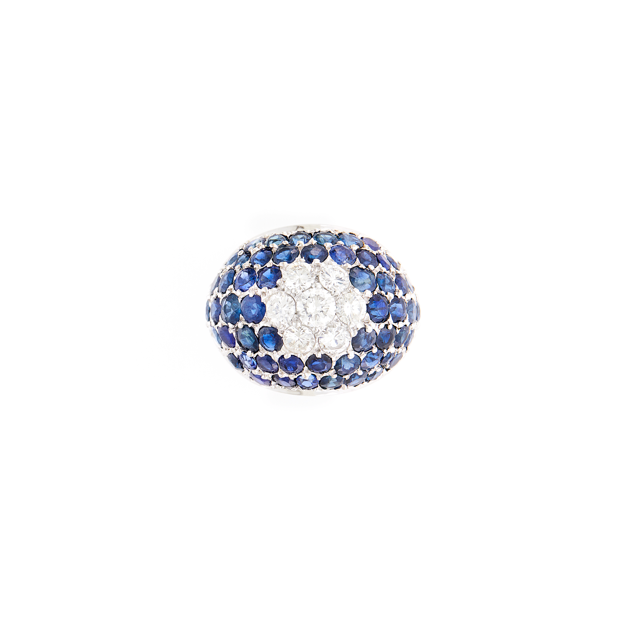 Lot image - White Gold, Sapphire and Diamond Bombé Ring