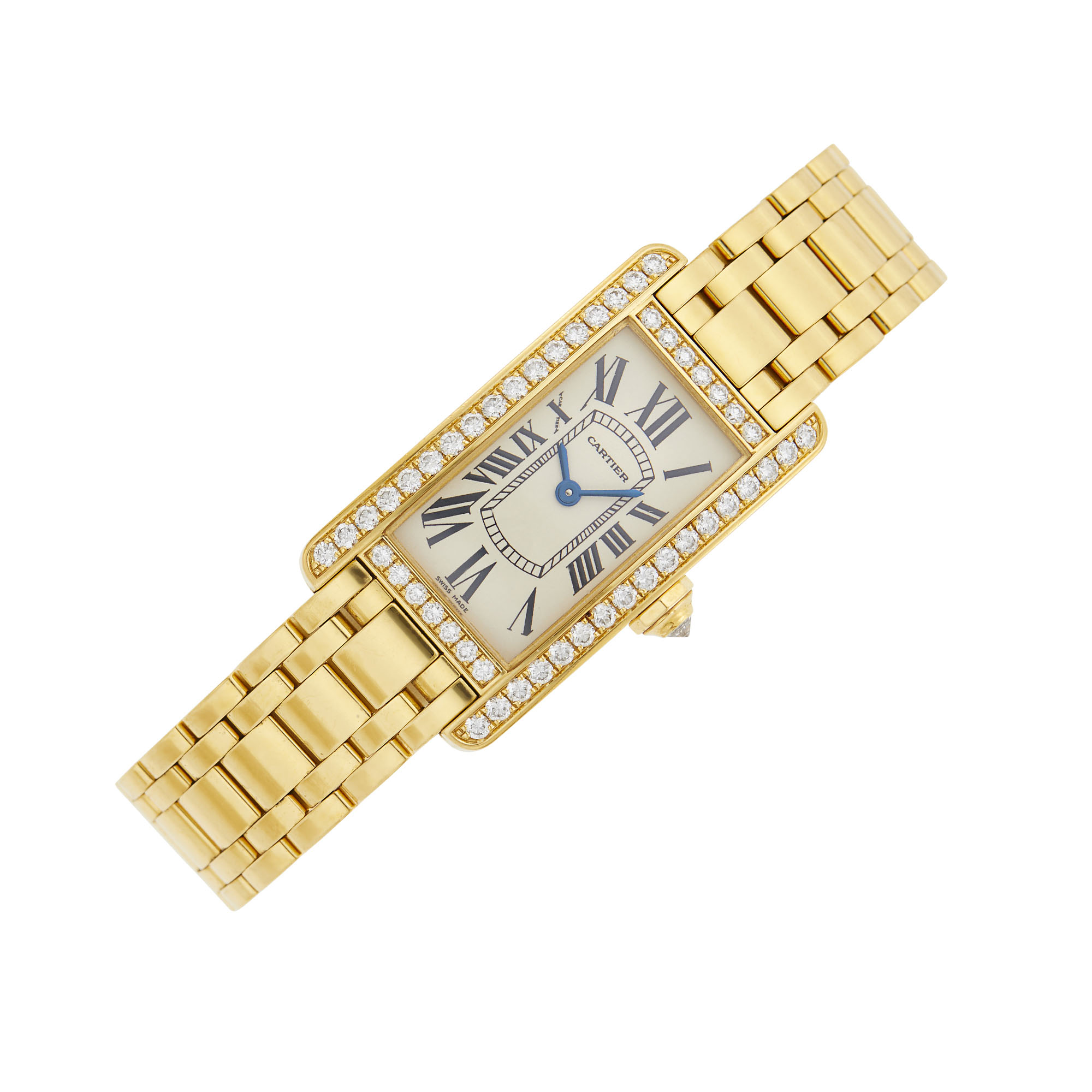 Lot image - Cartier Gold and Diamond Tank Americaine Wristwatch