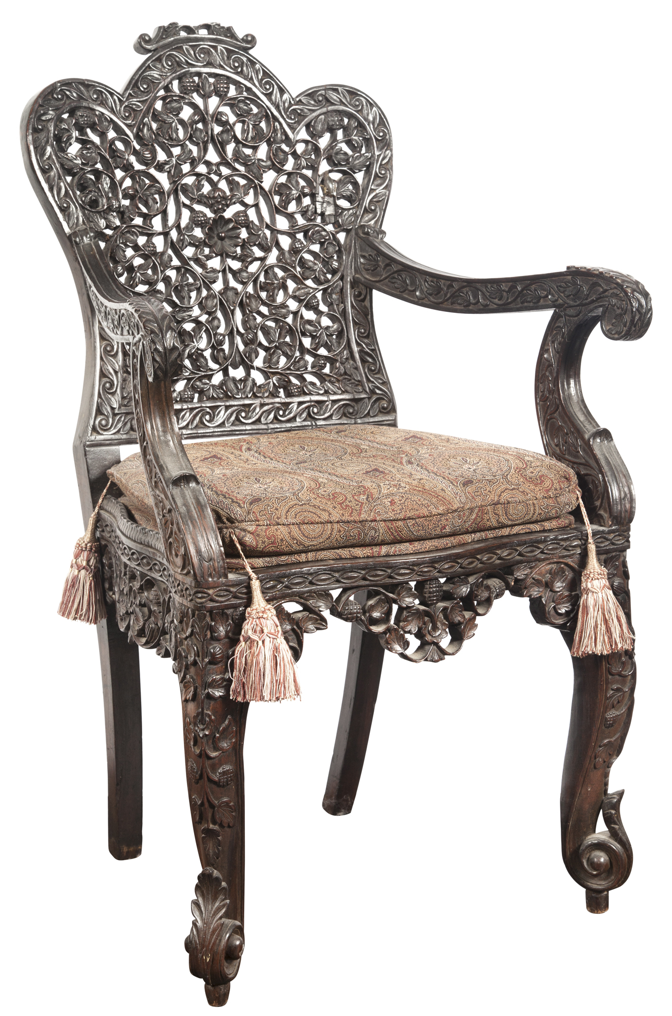 Lot image - Anglo-Indian Carved Wood Armchair, Bombay Presidency