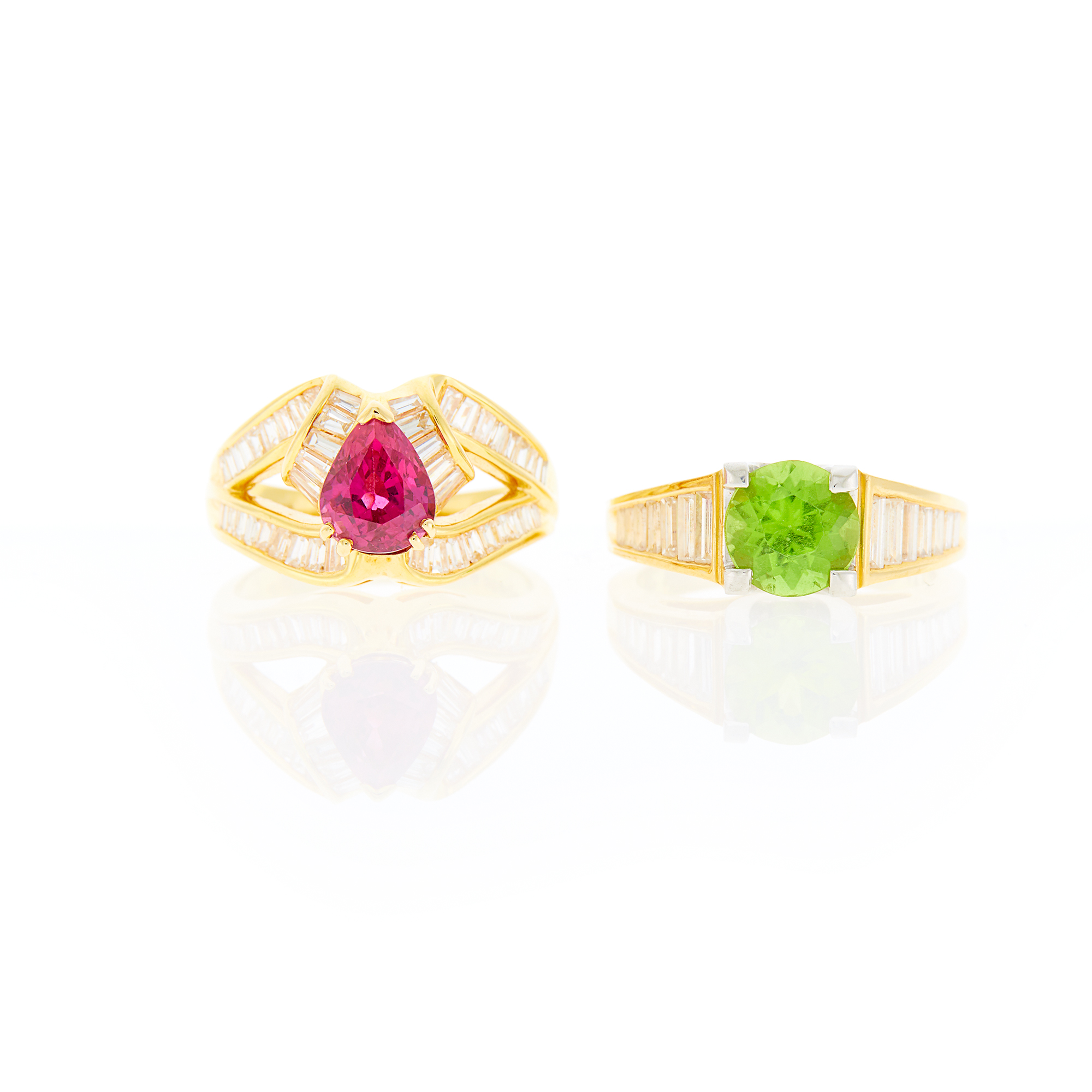 Lot image - Gold, Ruby and Diamond Ring and Gold, Platinum, Peridot and Diamond Ring