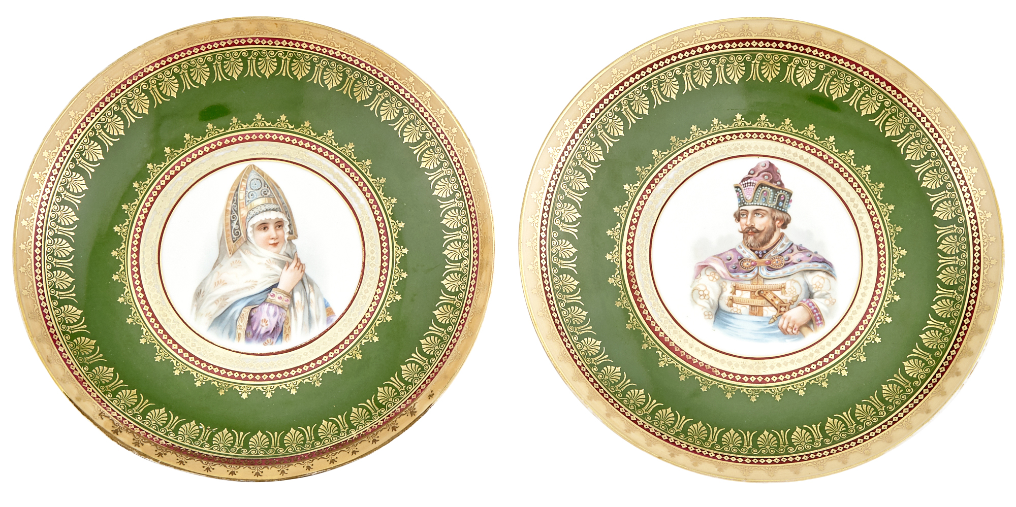 Lot image - Pair of Russian Porcelain Portrait Plates