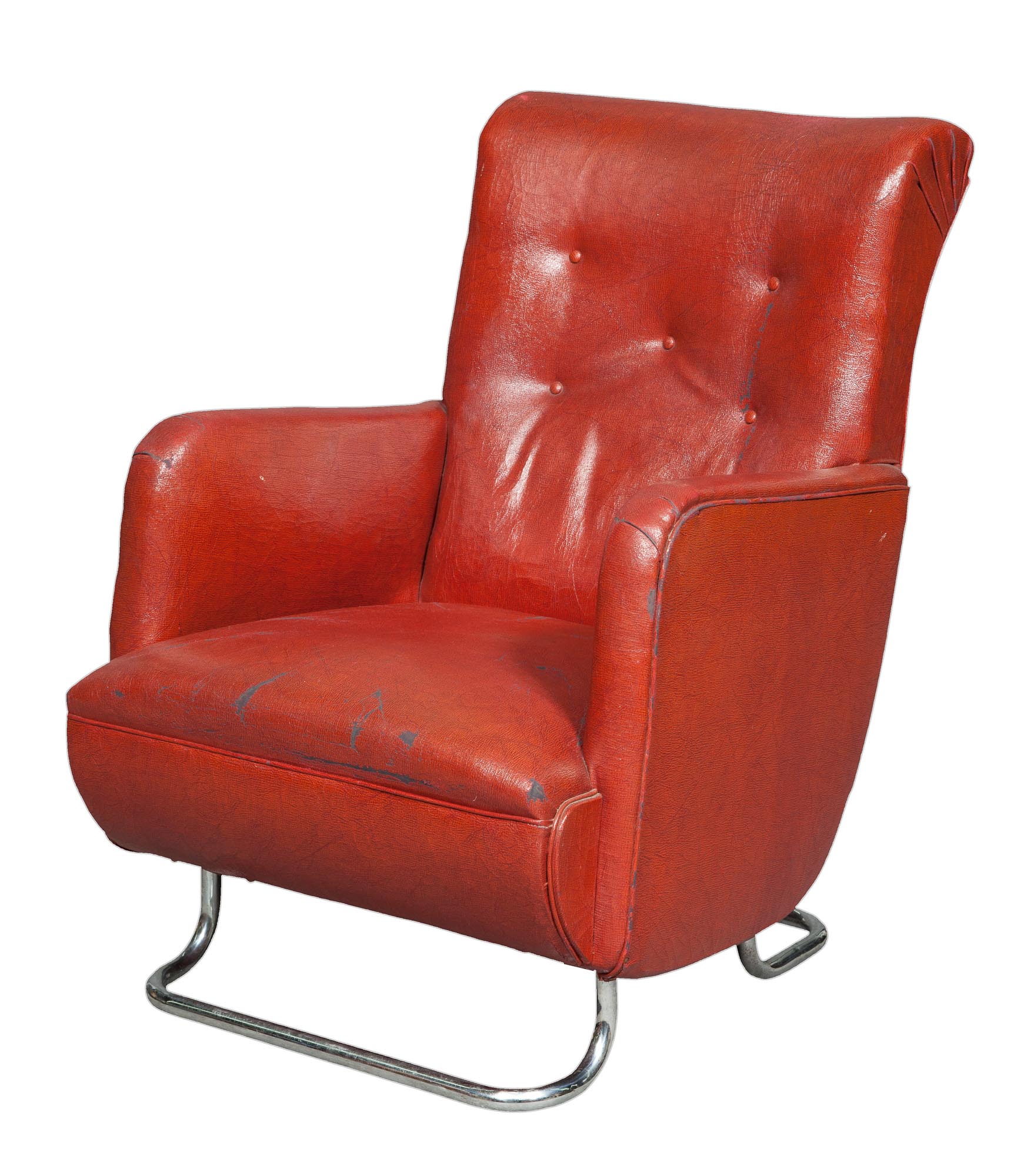 Lot image - Kem Weber Chromed Metal Upholstered Armchair