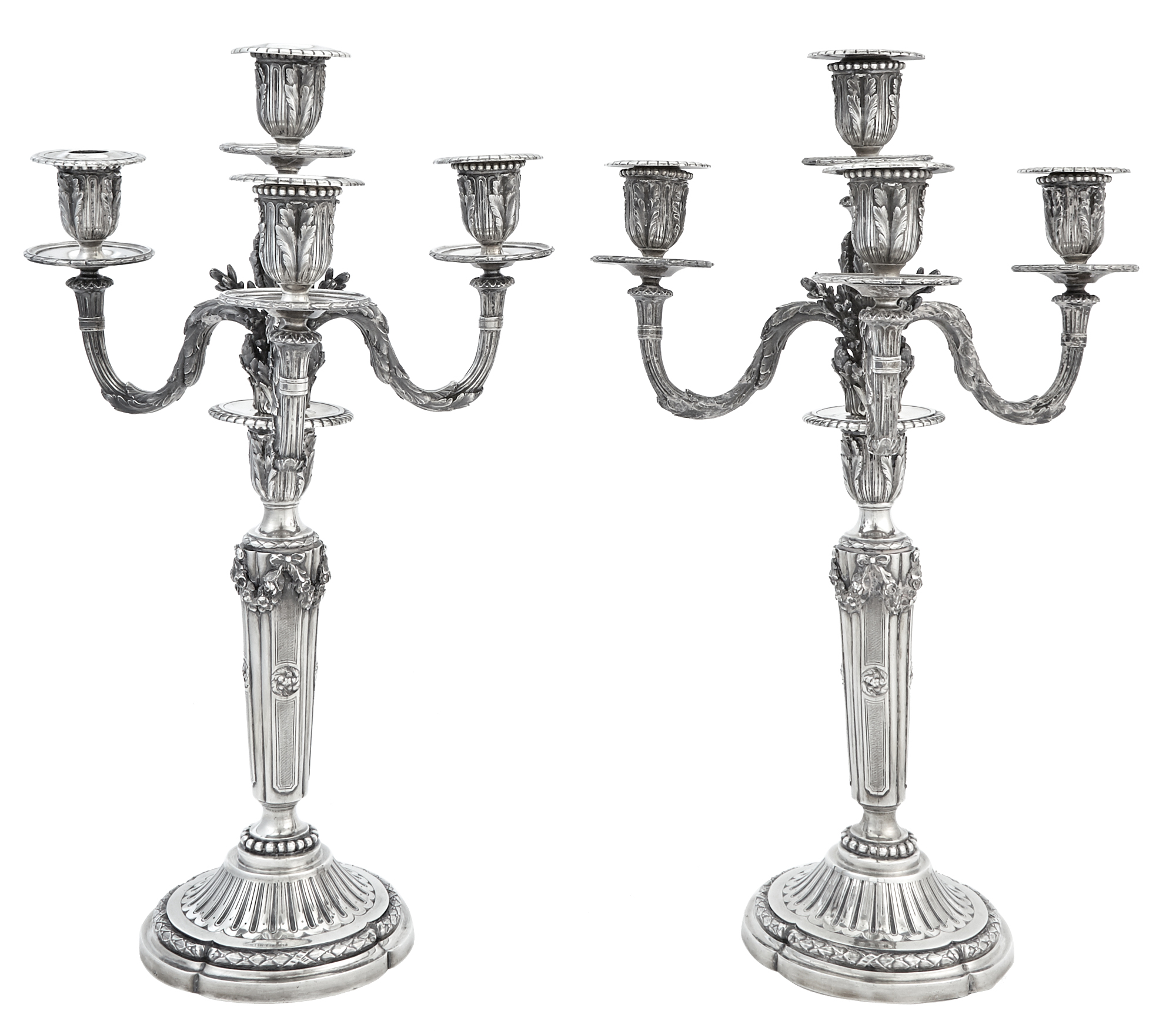 Lot image - Pair of French Silver Four-Light Candelabra