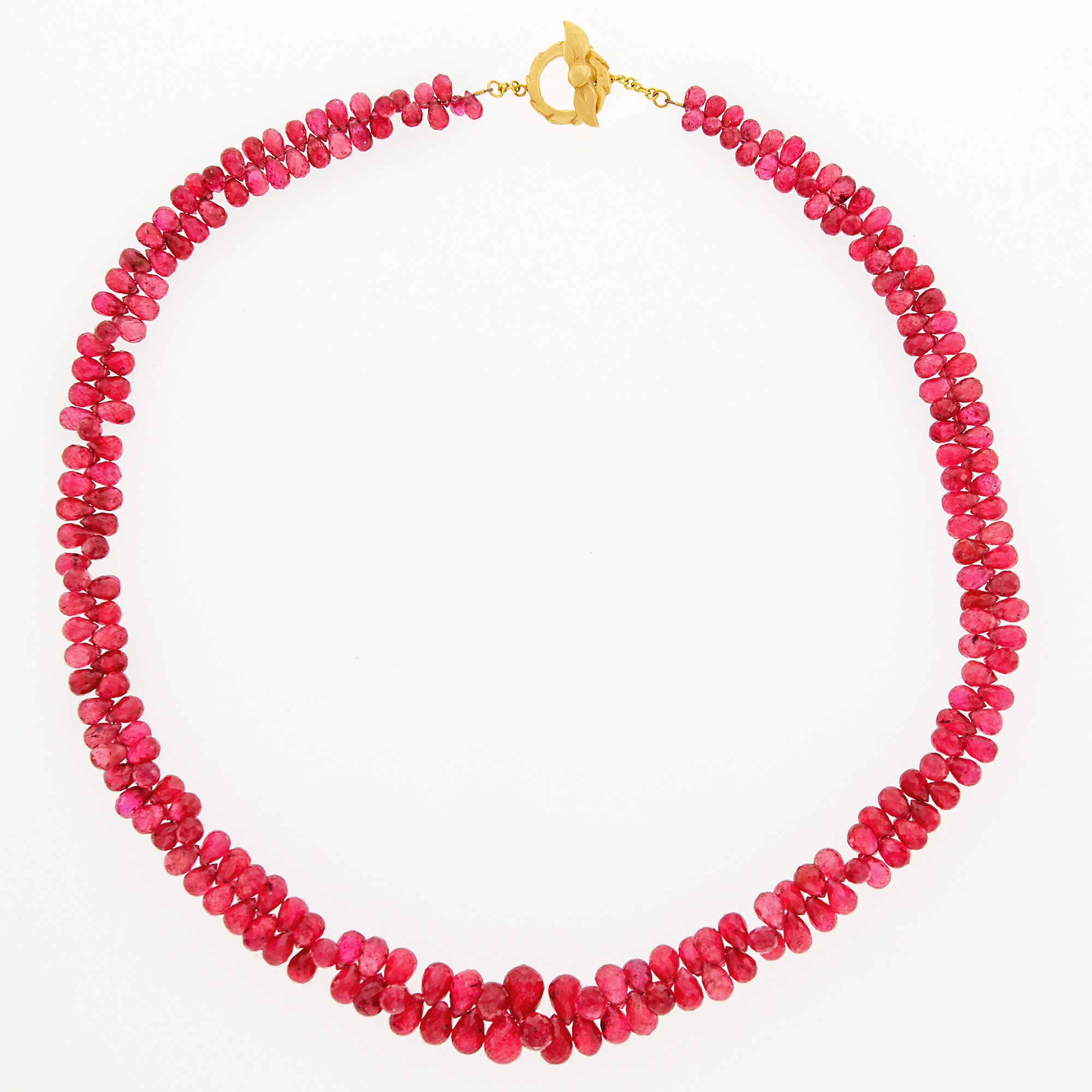 Lot image - Ruby Bead Necklace with Gold Toggle Clasp