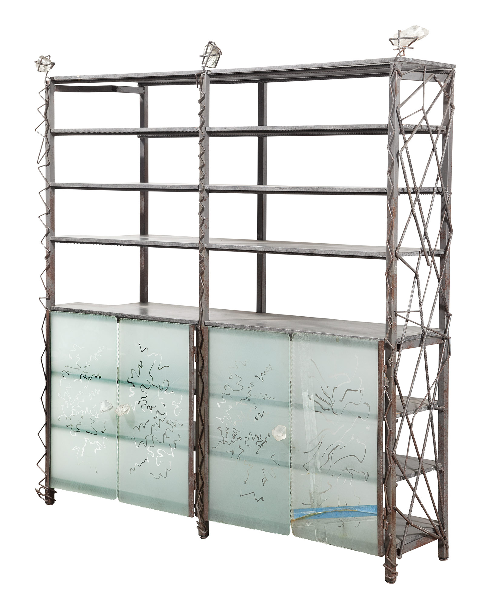 Lot image - Marco De Gueltzl Painted Metal, Wood and Glass Bookcase