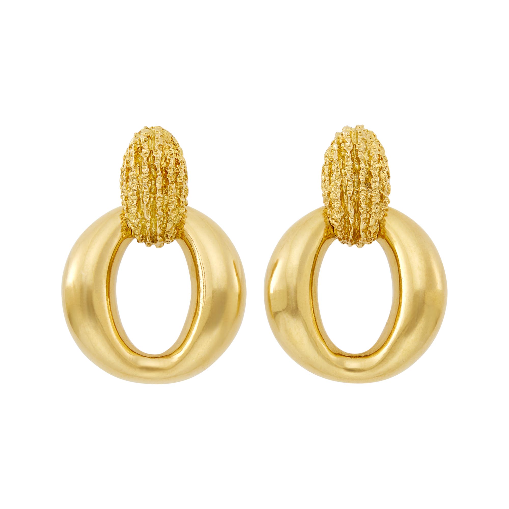 Lot image - Pair of Gold Hoop Pendant-Earrings
