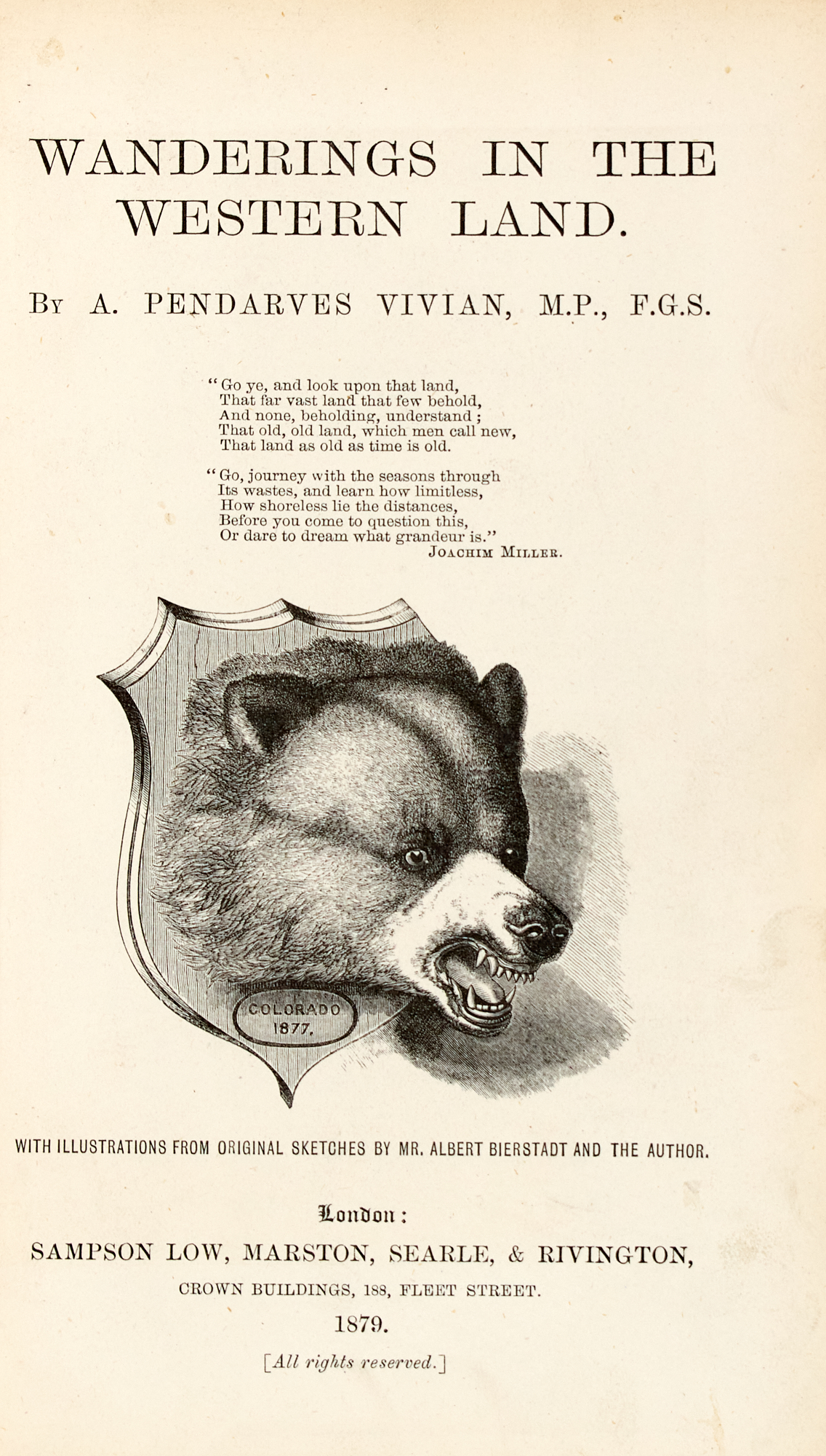 Lot image - [AMERICANA]  VIVIAN, A. PENDARVES. Wanderings in the Western Land.