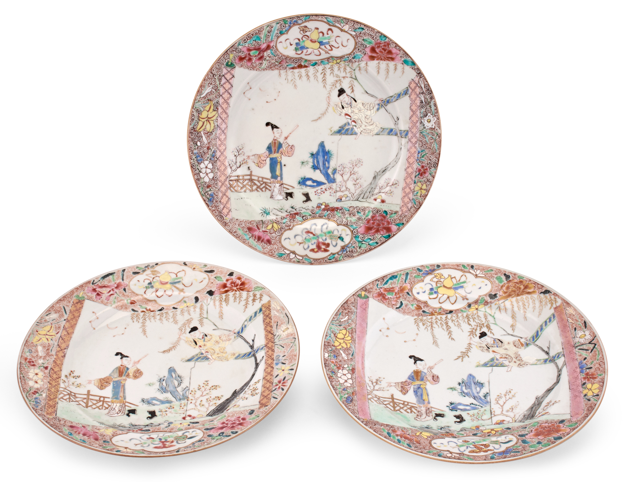 Lot image - Three Chinese Export Enameled Porcelain Plates