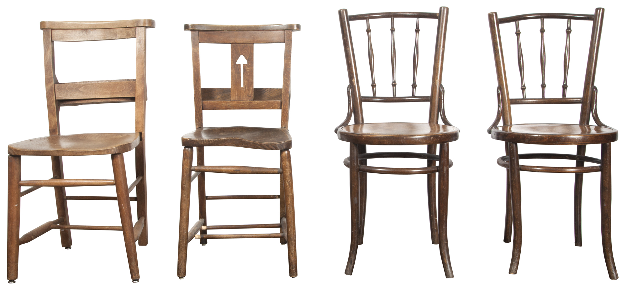 Lot image - Two Continental Oak Side Chairs and a Pair of Bentwood Chairs