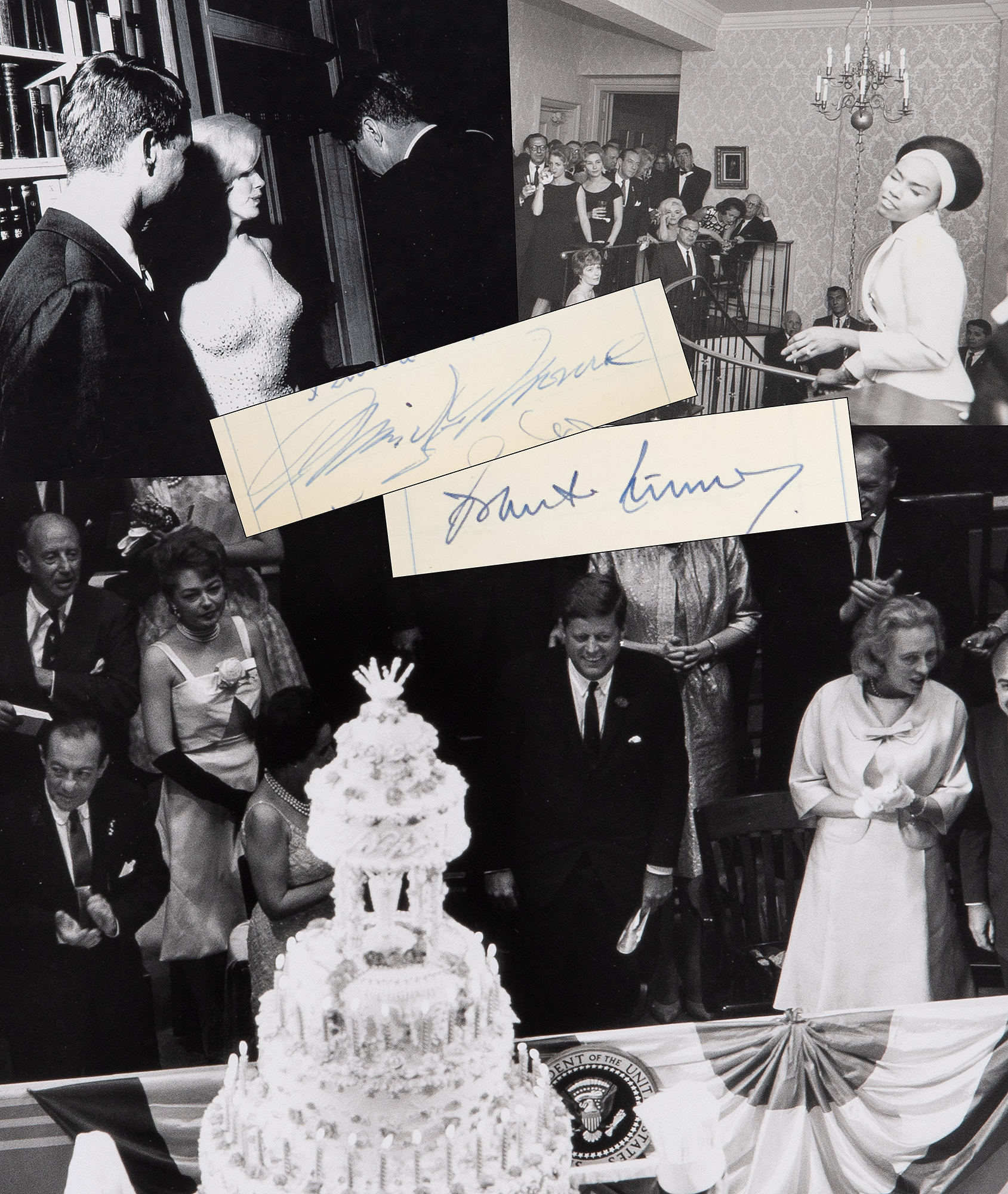 Lot image - KENNEDY, JOHN F., as President; MARILYN MONROE; and many others.  The signed guest book and original photographs from the May 19th, 1962 reception held following President Kennedys 45th Birthday Celebration at Madison Square Garden.