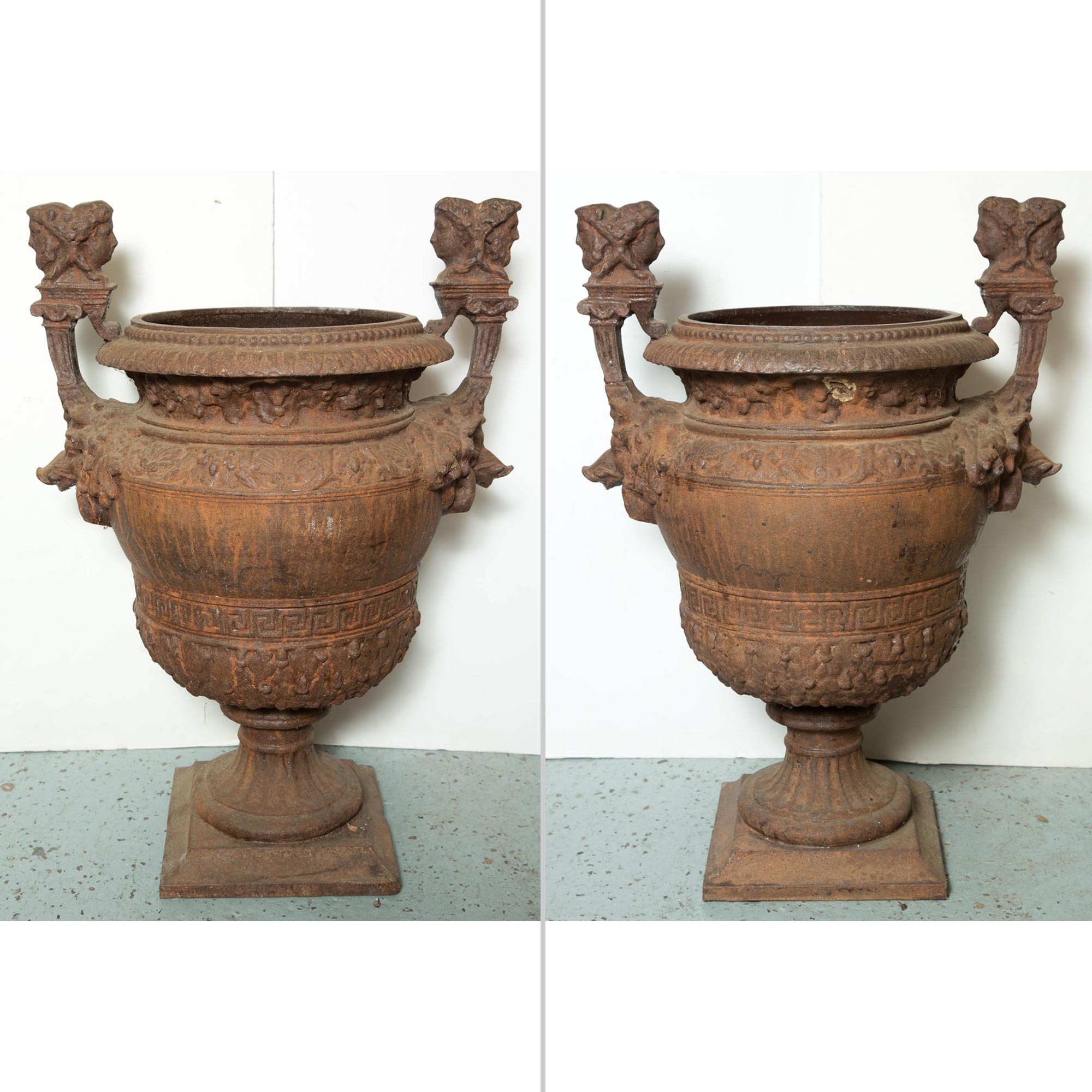 Lot image - Pair of Neoclassical Style Cast-Iron Garden Urns