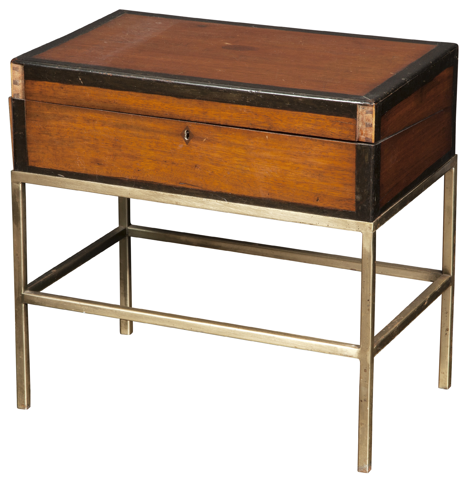 Lot image - English Mahogany and Ebony Writing Box on Brass Stand