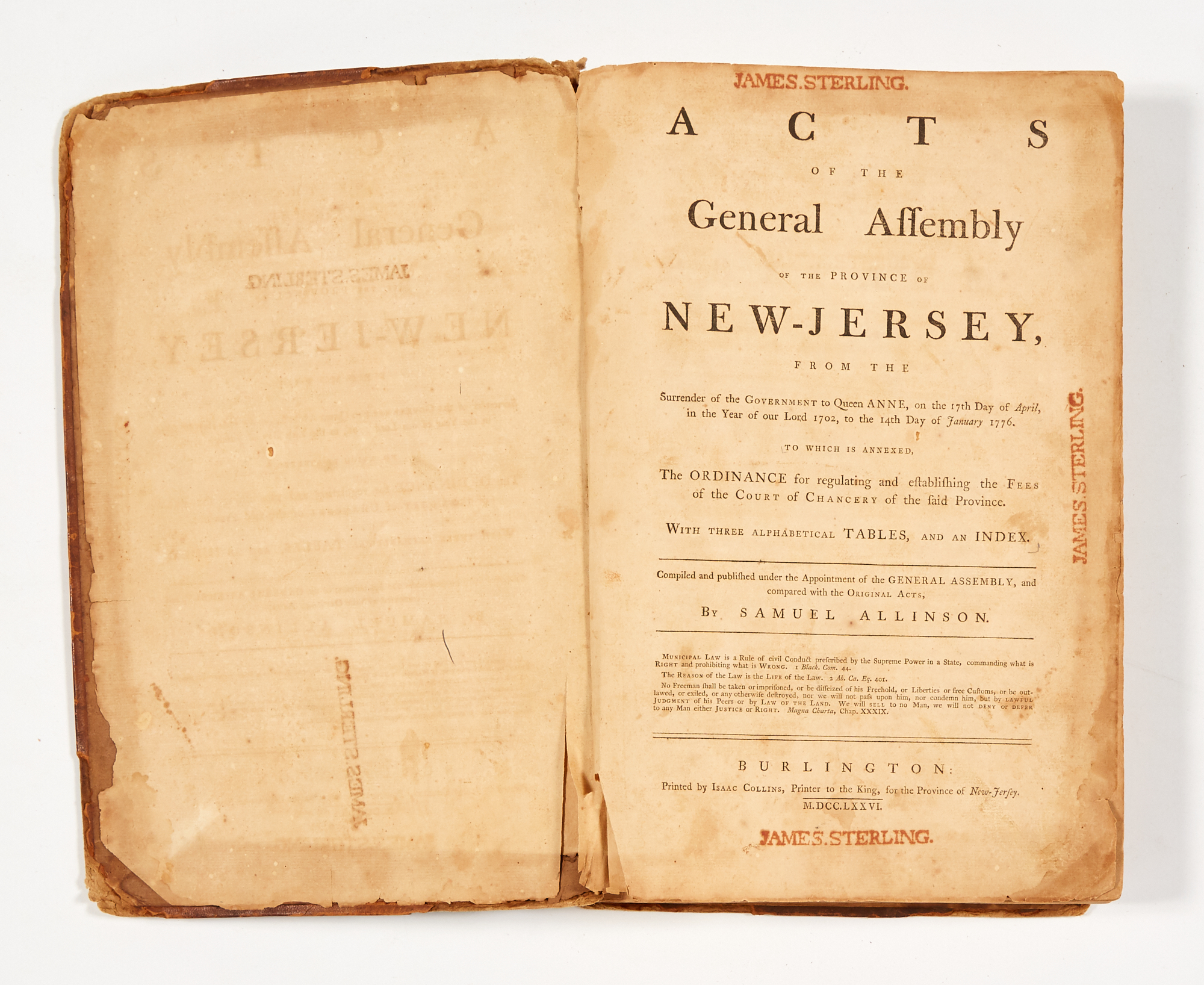 Lot image - [NEW JERSEY]  Two works of New Jersey Laws.