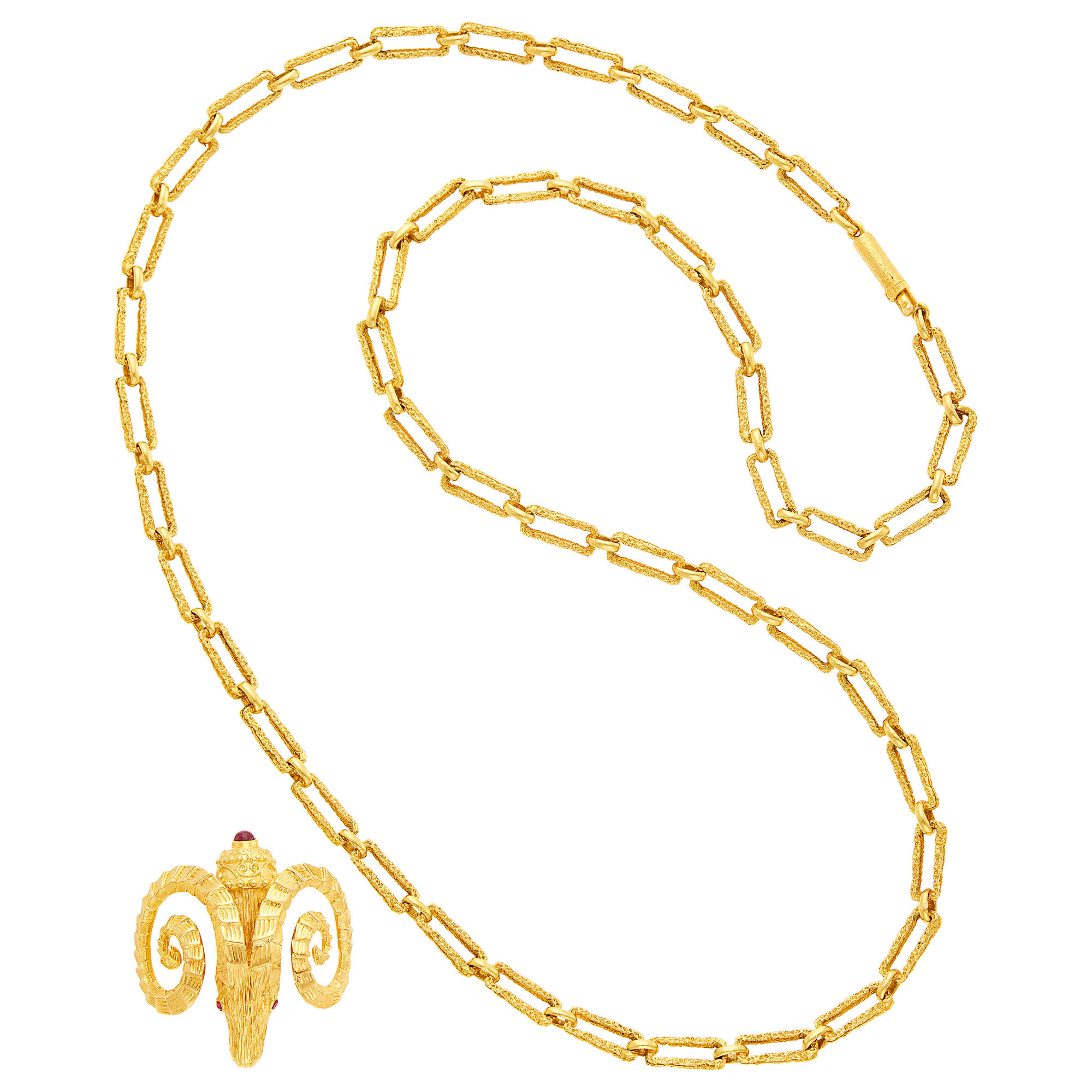 Lot image - Ilias Lalaounis Long Gold Chain with Zolotas Rams Head Pendant