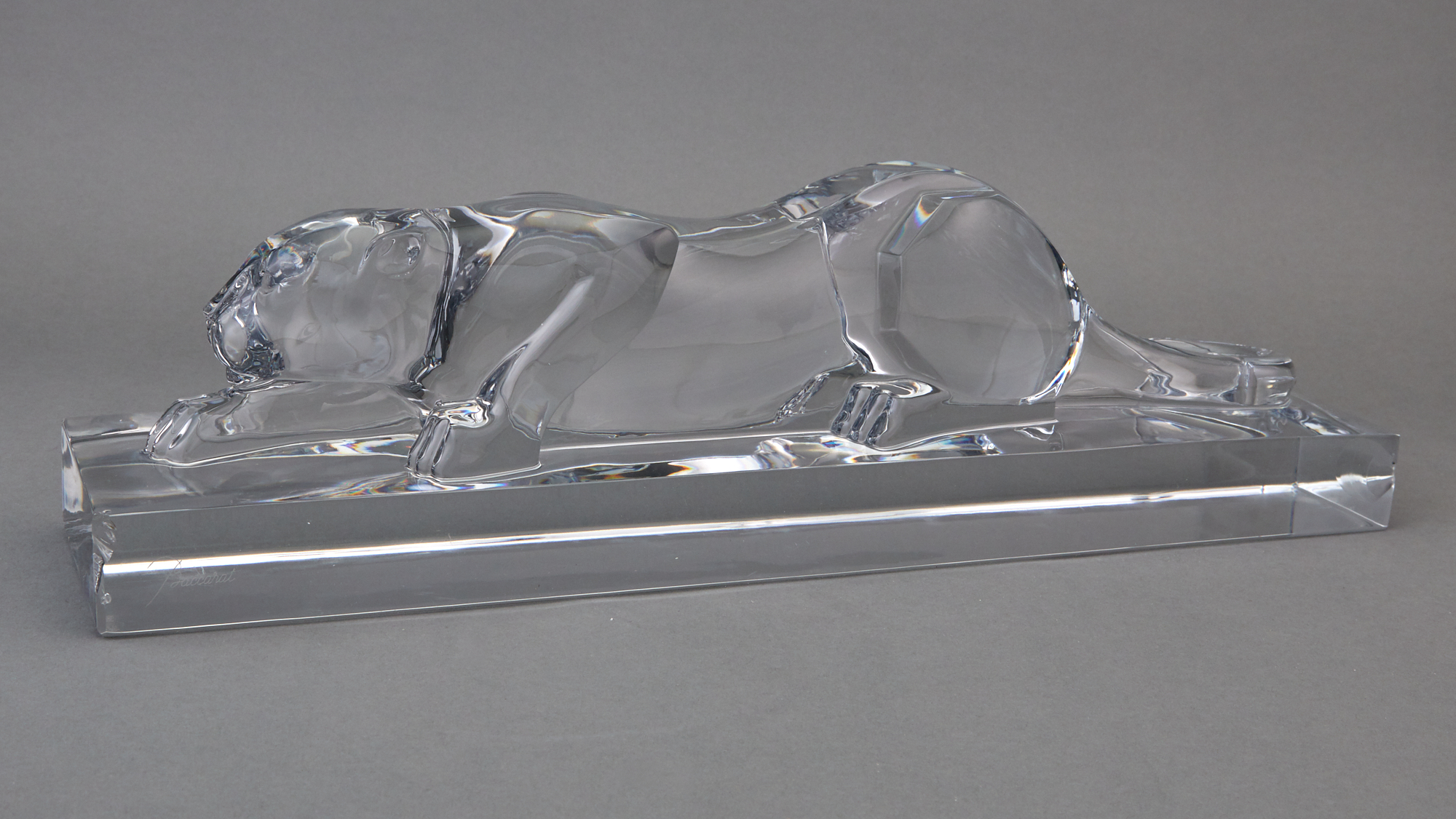 Lot image - Baccarat Glass Crouching Panther Sculpture