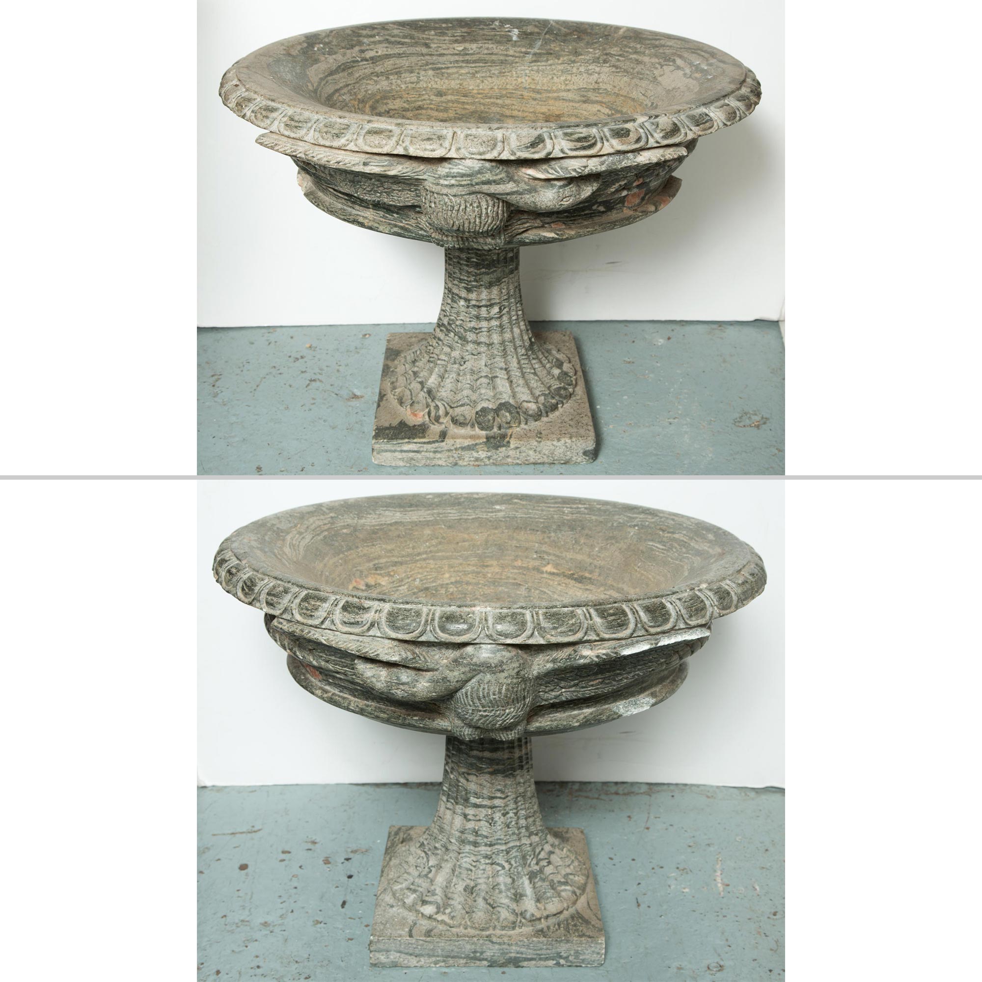 Lot image - Pair of Continental Green Marble Urns