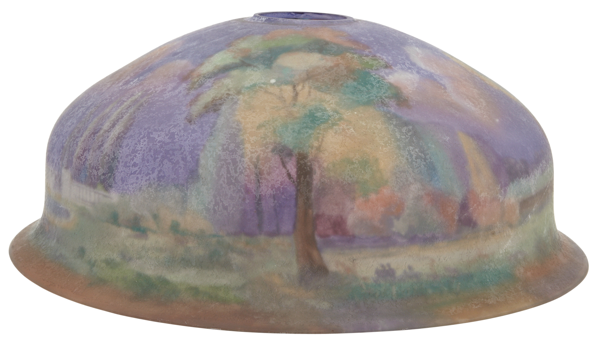 Lot image - Pairpoint Corporation Reverse Painted Glass Landscape Scene Lamp Shade