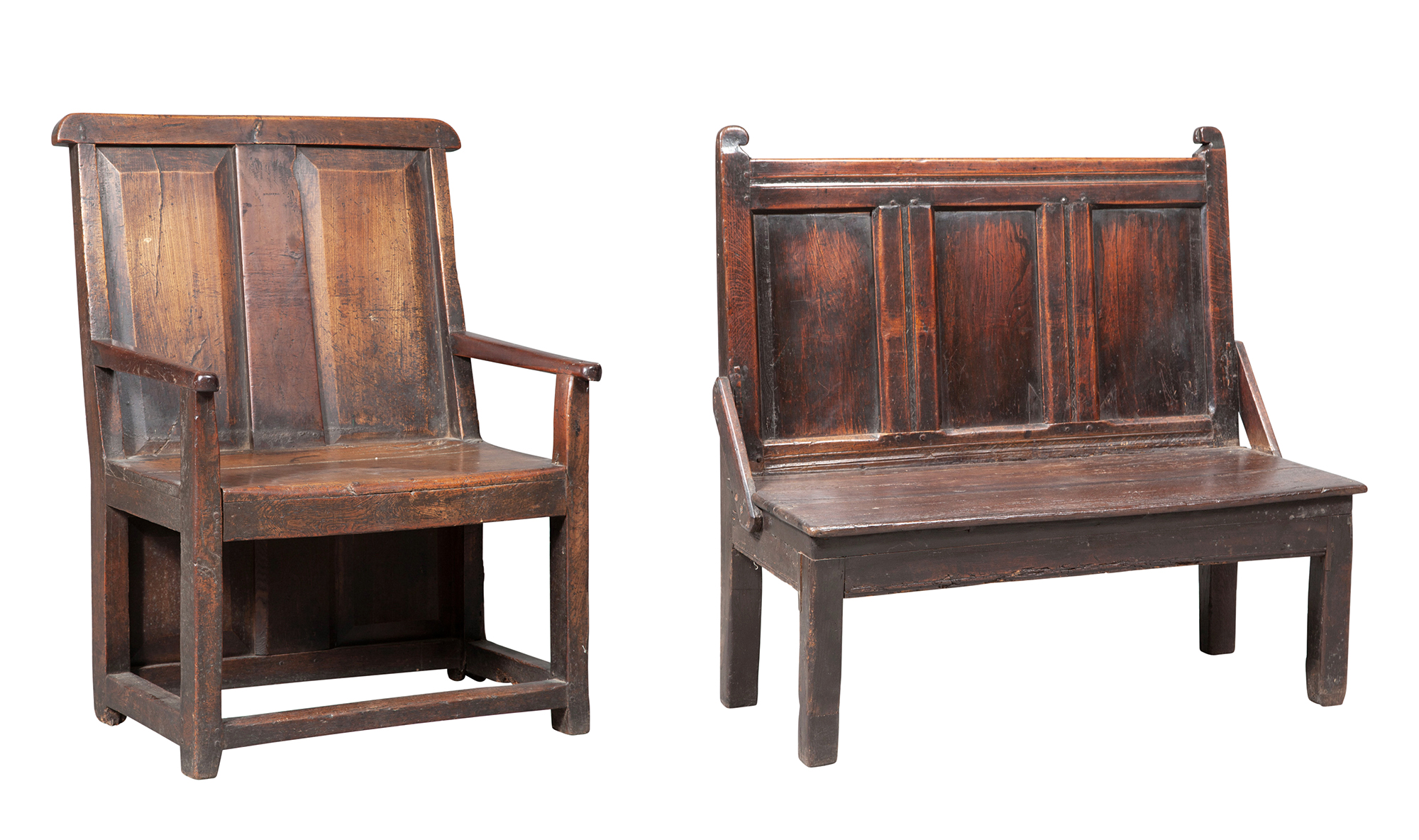 Lot image - Two English Oak Joined Settles