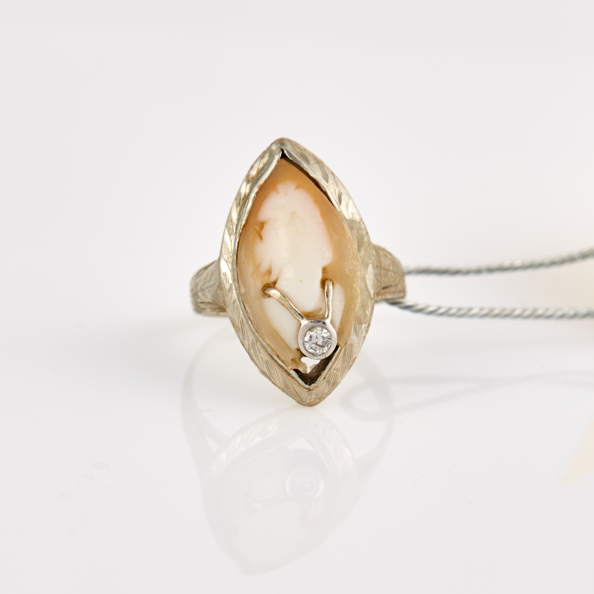 Lot image - Diamond and Stone Ring, 14K 1 dwt. all, stone damaged