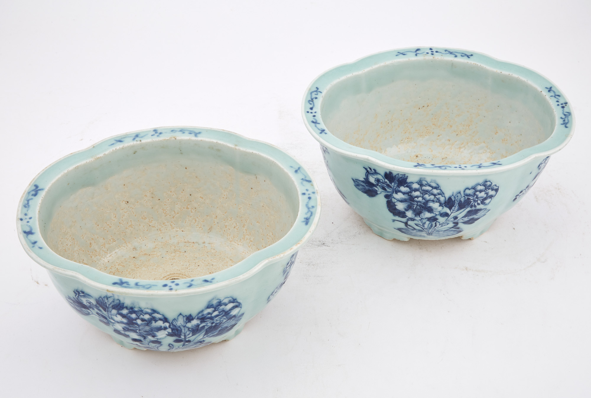 Lot image - Pair of Chinese Blue and White Celadon Porcelain Jardinières