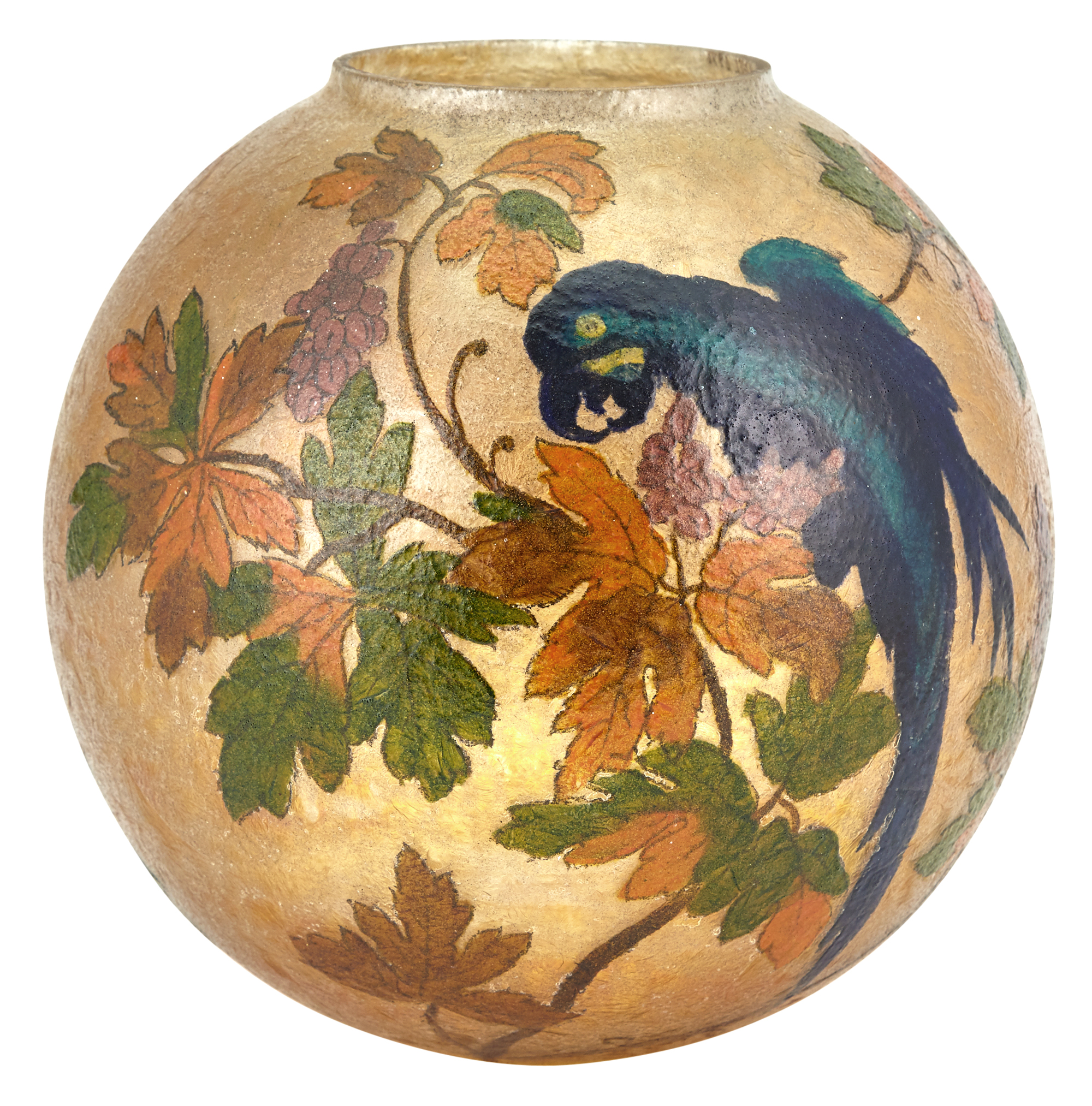 Lot image - Handel Co. Enameled Glass Parrot Globe-Shaped Pendant Lamp Shade