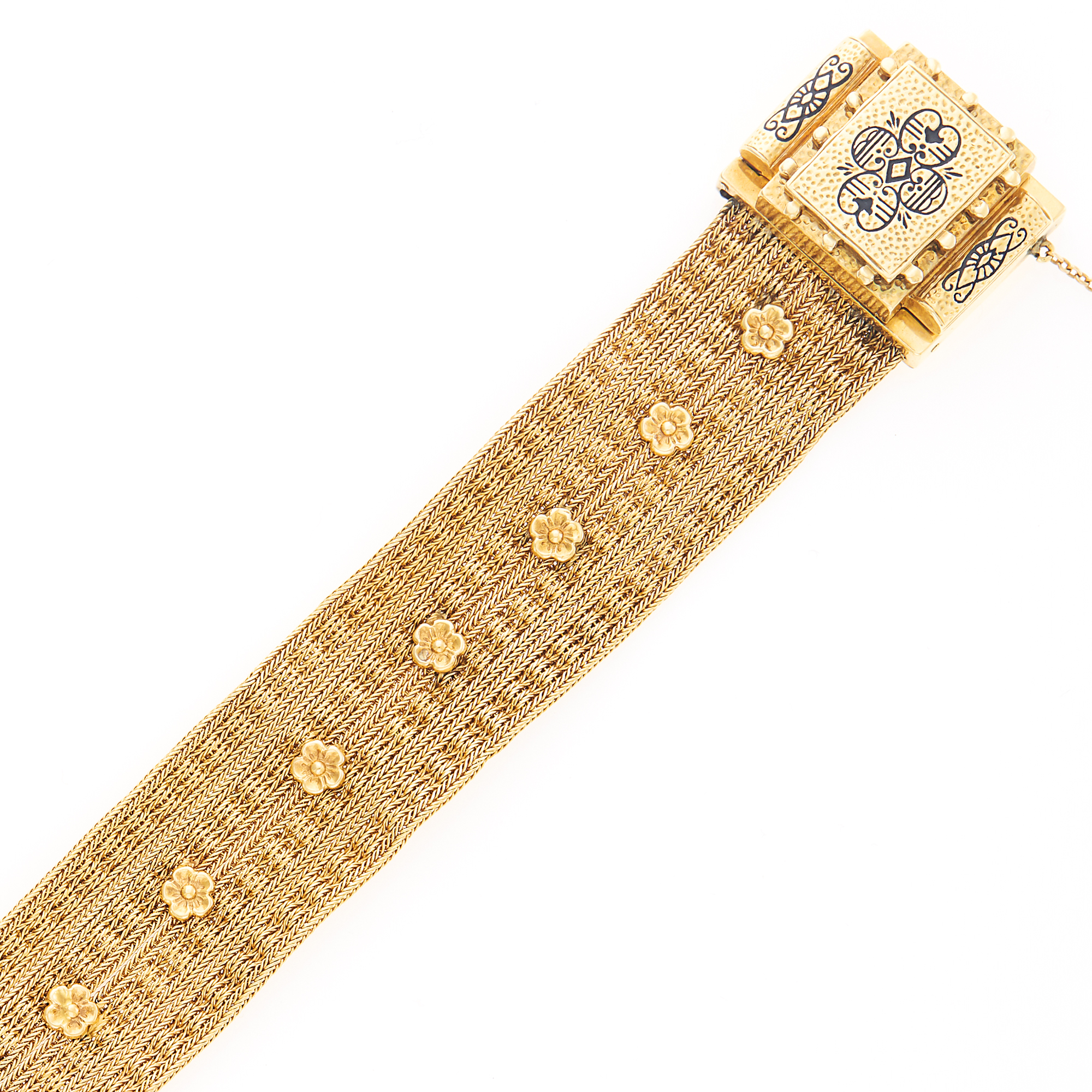 Lot image - Antique Gold and Black Enamel Bracelet-Watch