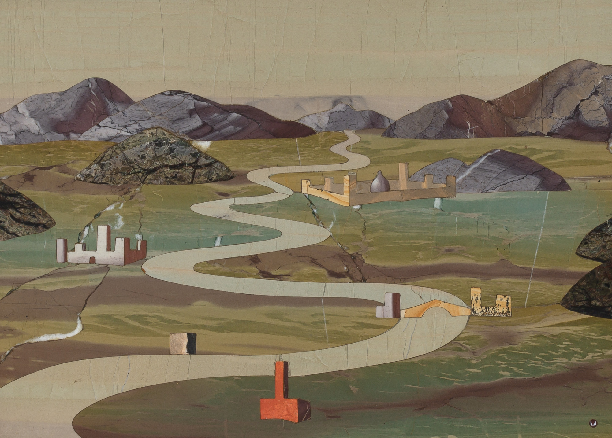 Lot image - Italian Pietra Dura Landscape Plaque