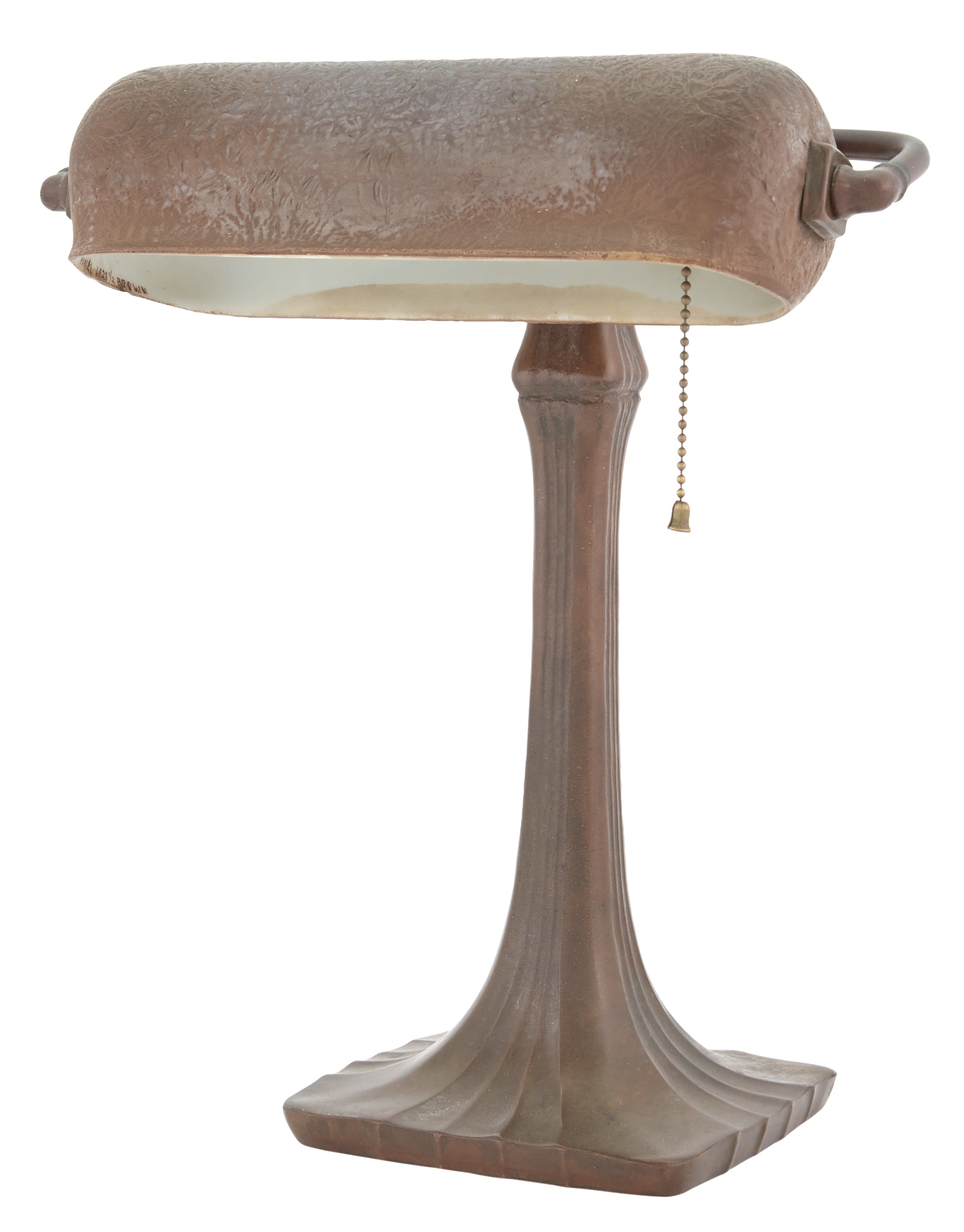 Lot image - Handel Co. Patinated Metal and Painted Glass Desk Lamp