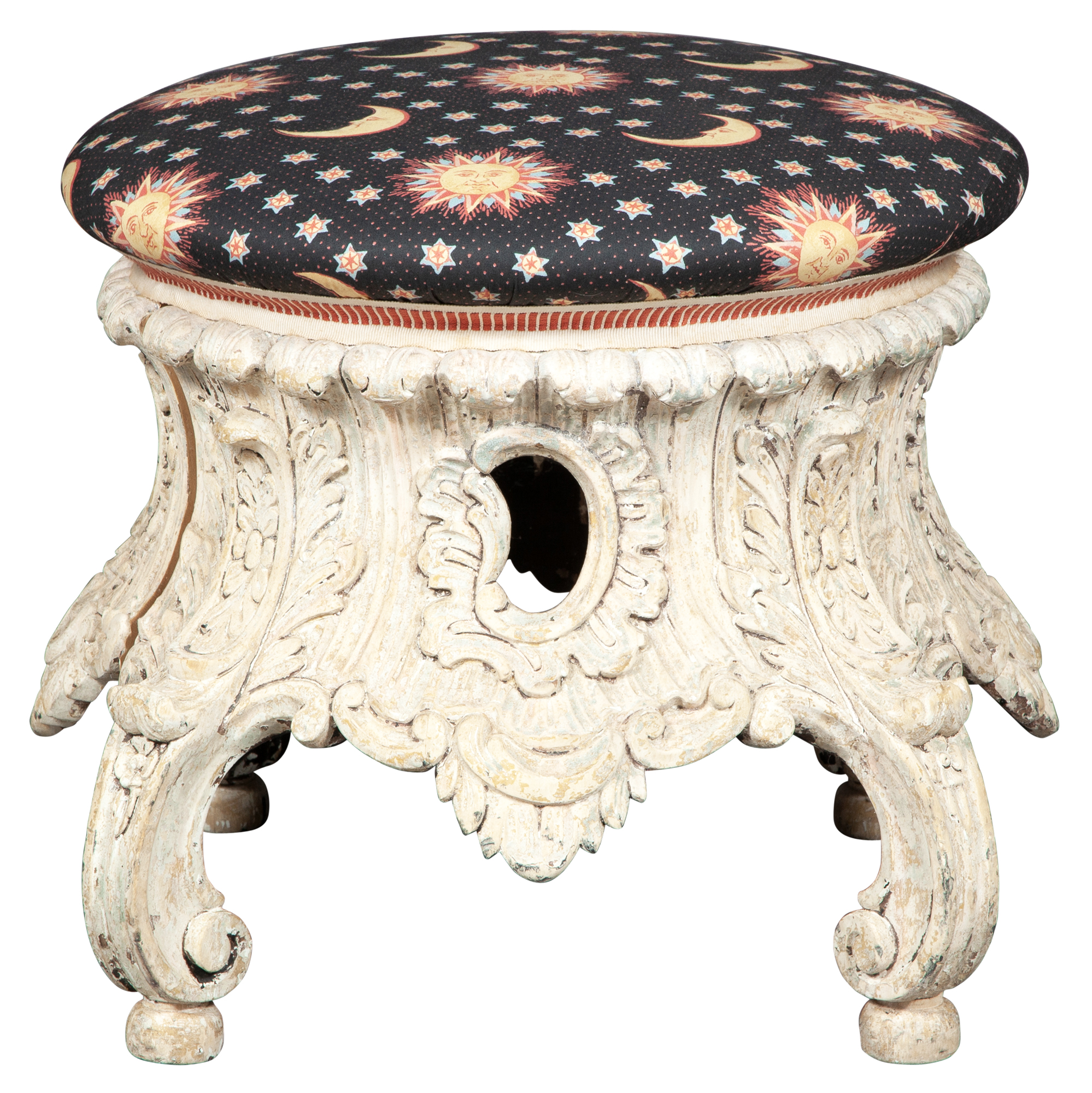 Lot image - Rococo Style Cream-Painted Circular Stool