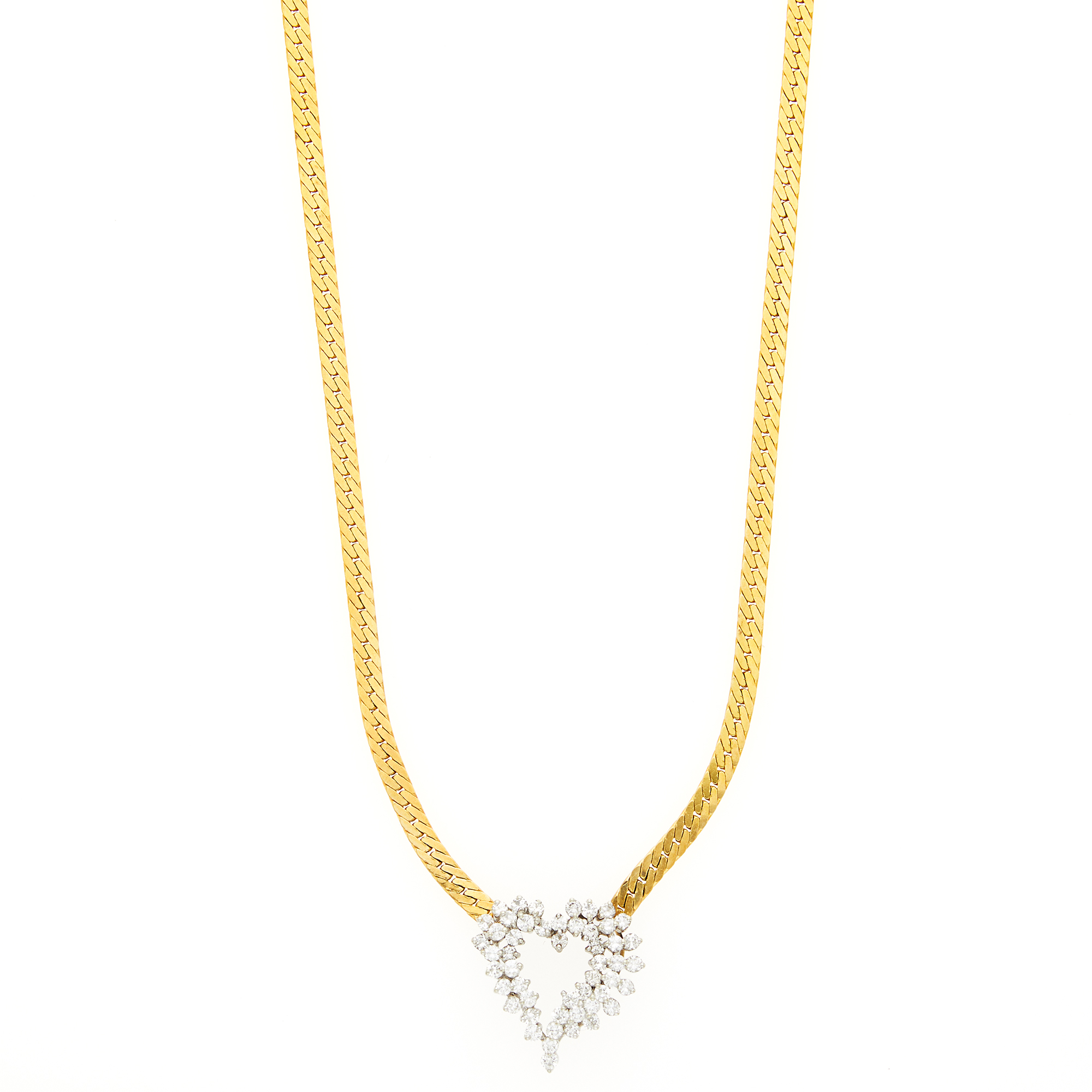 Lot image - Two-Color Gold and Diamond Heart Pendant-Necklace