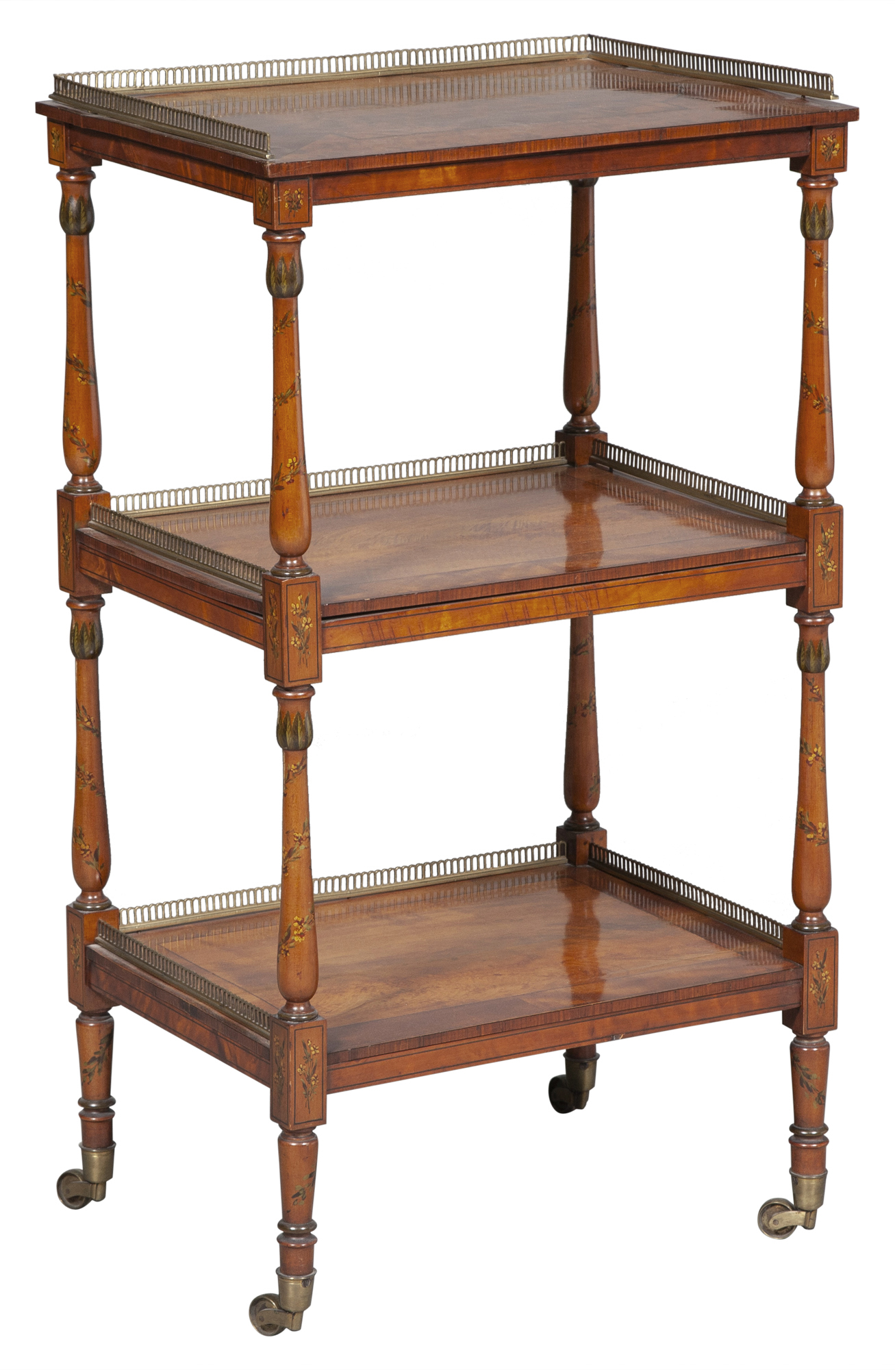 Lot image - Edwardian Painted and Inlaid Satinwood Étagère