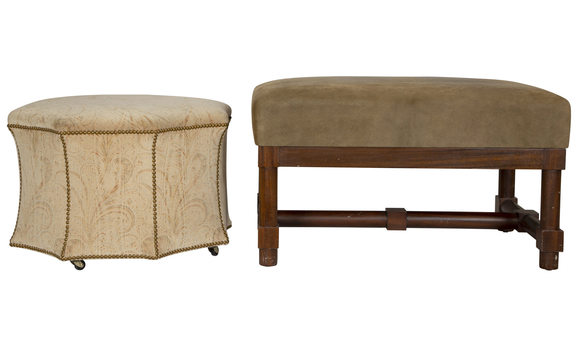 Lot image - Suede Upholstered Mahogany Ottoman