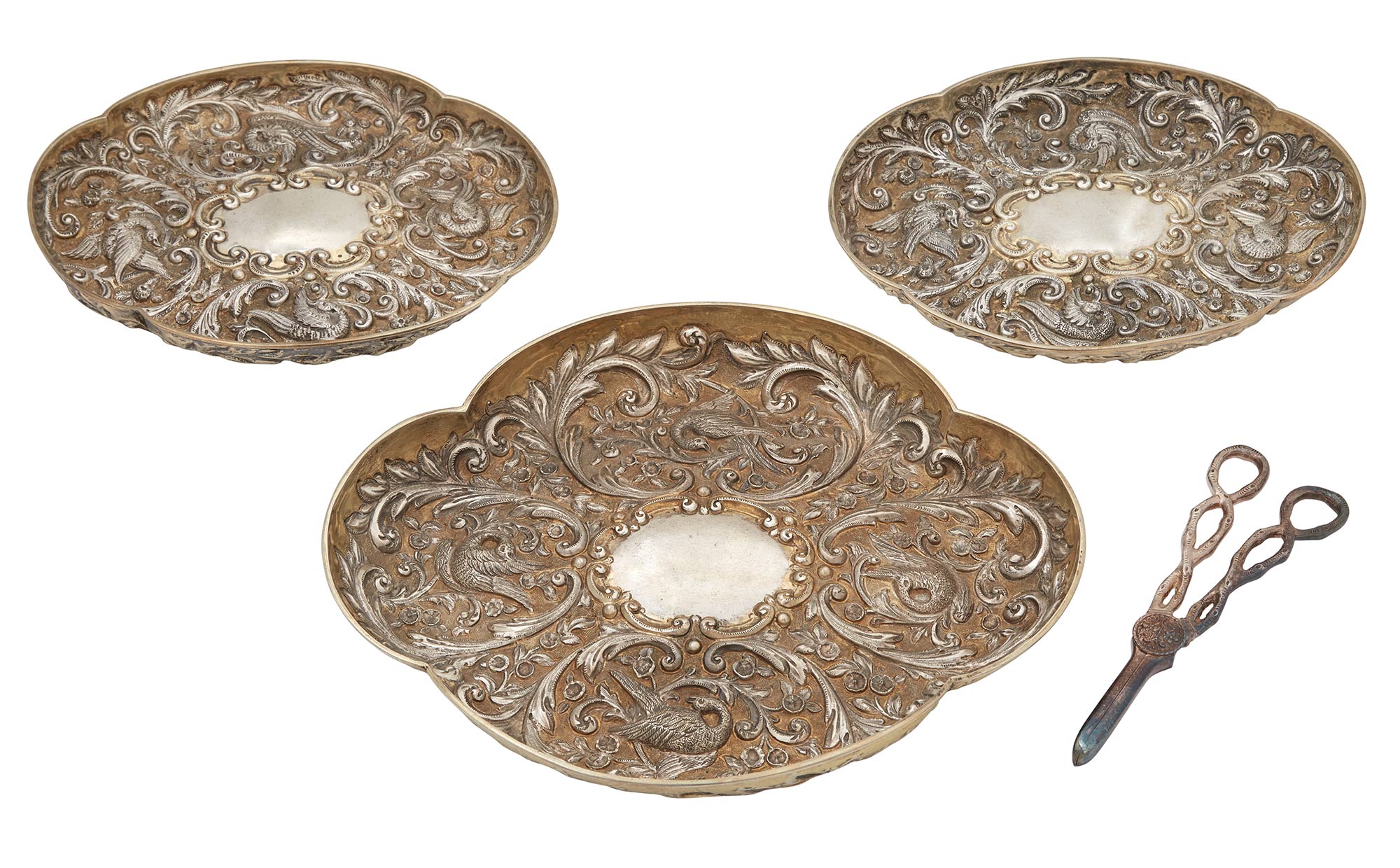 Lot image - Set of Three Victorian Sterling Silver Dessert Dishes in Original Fitted Cases