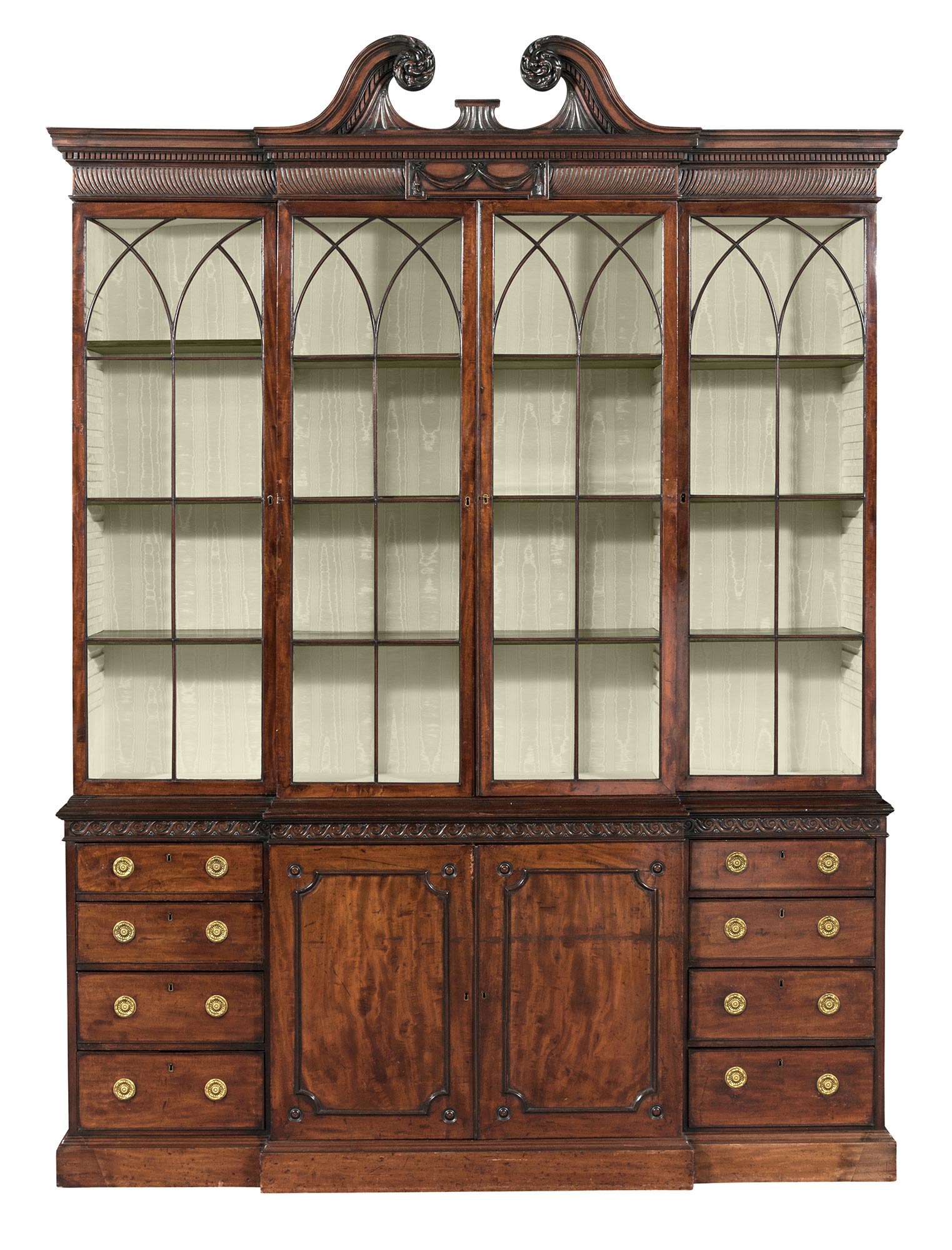 Lot image - George III Mahogany Breakfront Bookcase Cabinet